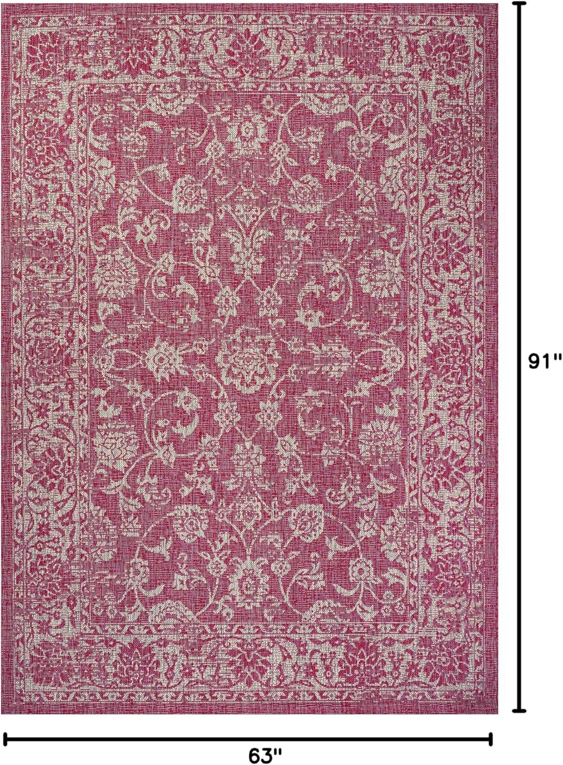 image:imageJONATHAN Y Weave Floral Indoor Outdoor Area Rug 5X8 TealGray Tela Bohemian Textured for Backyard Patio Porch EasyCleaning High Traffic PetFriendly NonShedding SMB100C5FuchsiaLight Gray
