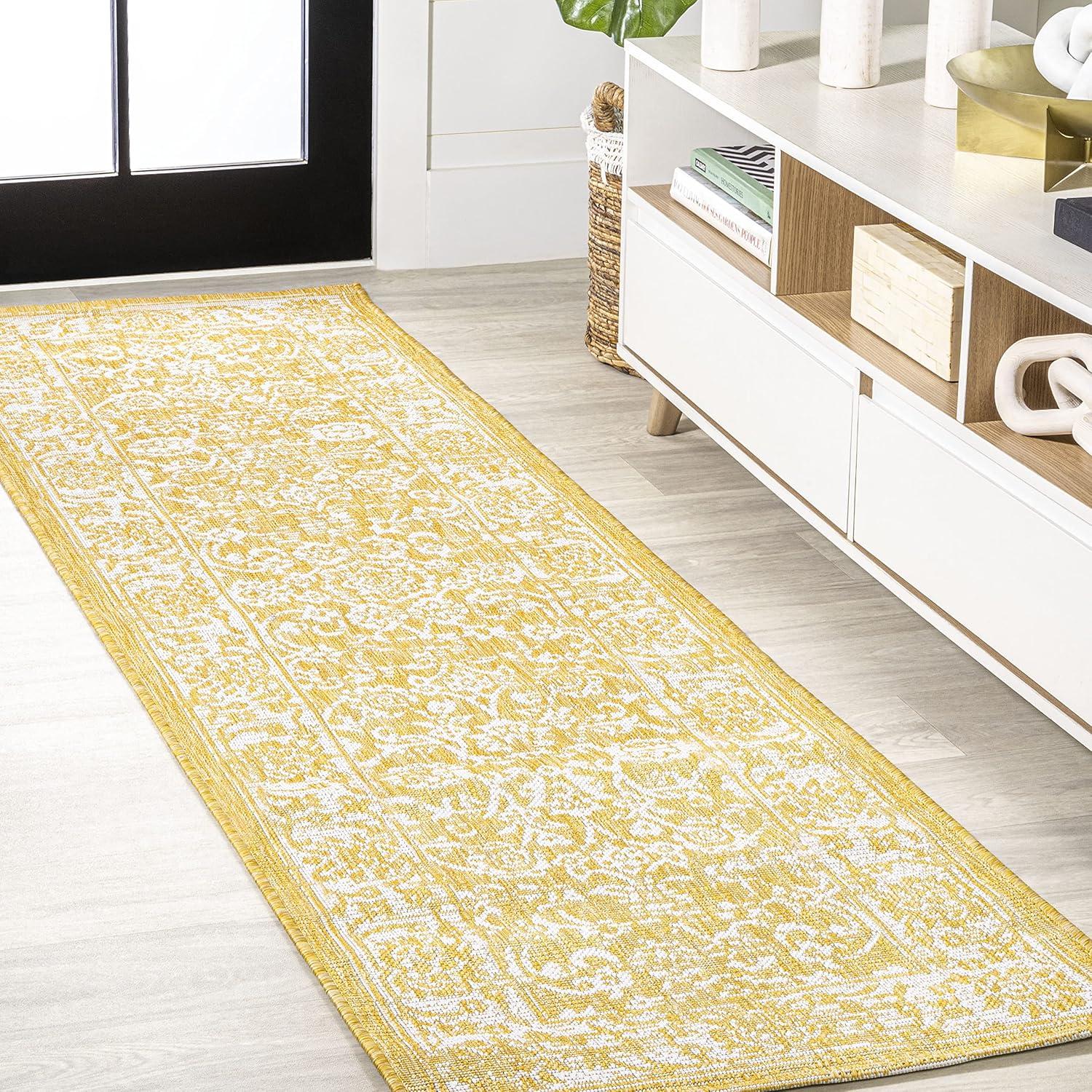 image:imageJONATHAN Y Weave Floral Indoor Outdoor Area Rug 5X8 TealGray Tela Bohemian Textured for Backyard Patio Porch EasyCleaning High Traffic PetFriendly NonShedding SMB100C5YellowCream