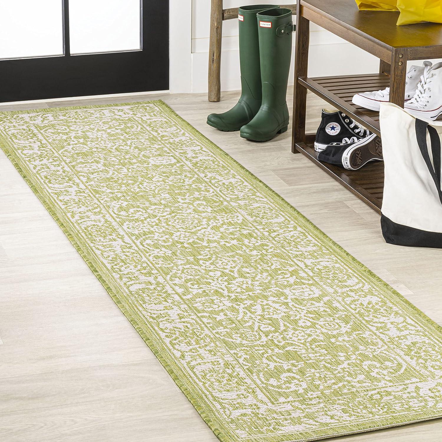 image:imageJONATHAN Y Weave Floral Indoor Outdoor Area Rug 5X8 TealGray Tela Bohemian Textured for Backyard Patio Porch EasyCleaning High Traffic PetFriendly NonShedding SMB100C5GreenCream