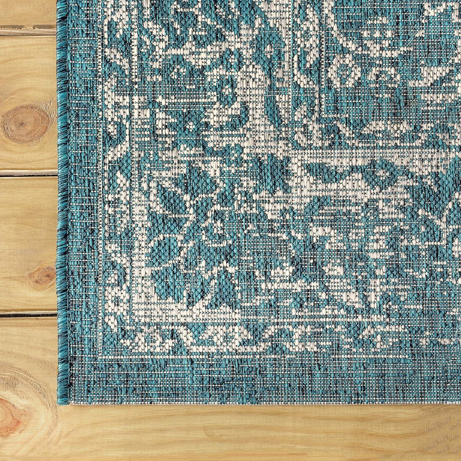 image:imageJONATHAN Y Weave Floral Indoor Outdoor Area Rug 5X8 TealGray Tela Bohemian Textured for Backyard Patio Porch EasyCleaning High Traffic PetFriendly NonShedding SMB100C5TealGray