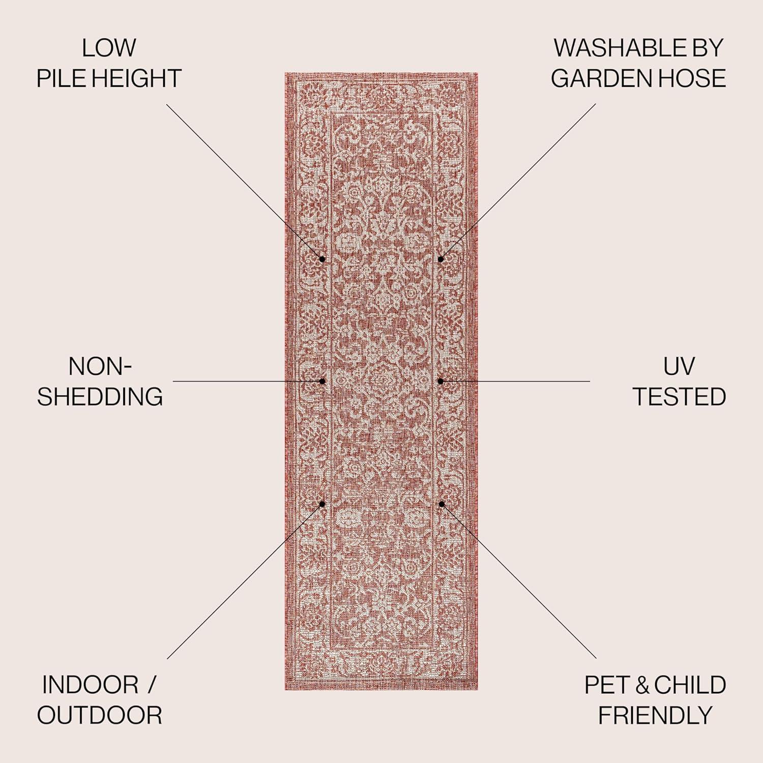 image:imageJONATHAN Y Weave Floral Indoor Outdoor Area Rug 5X8 TealGray Tela Bohemian Textured for Backyard Patio Porch EasyCleaning High Traffic PetFriendly NonShedding SMB100C5RedTaupe