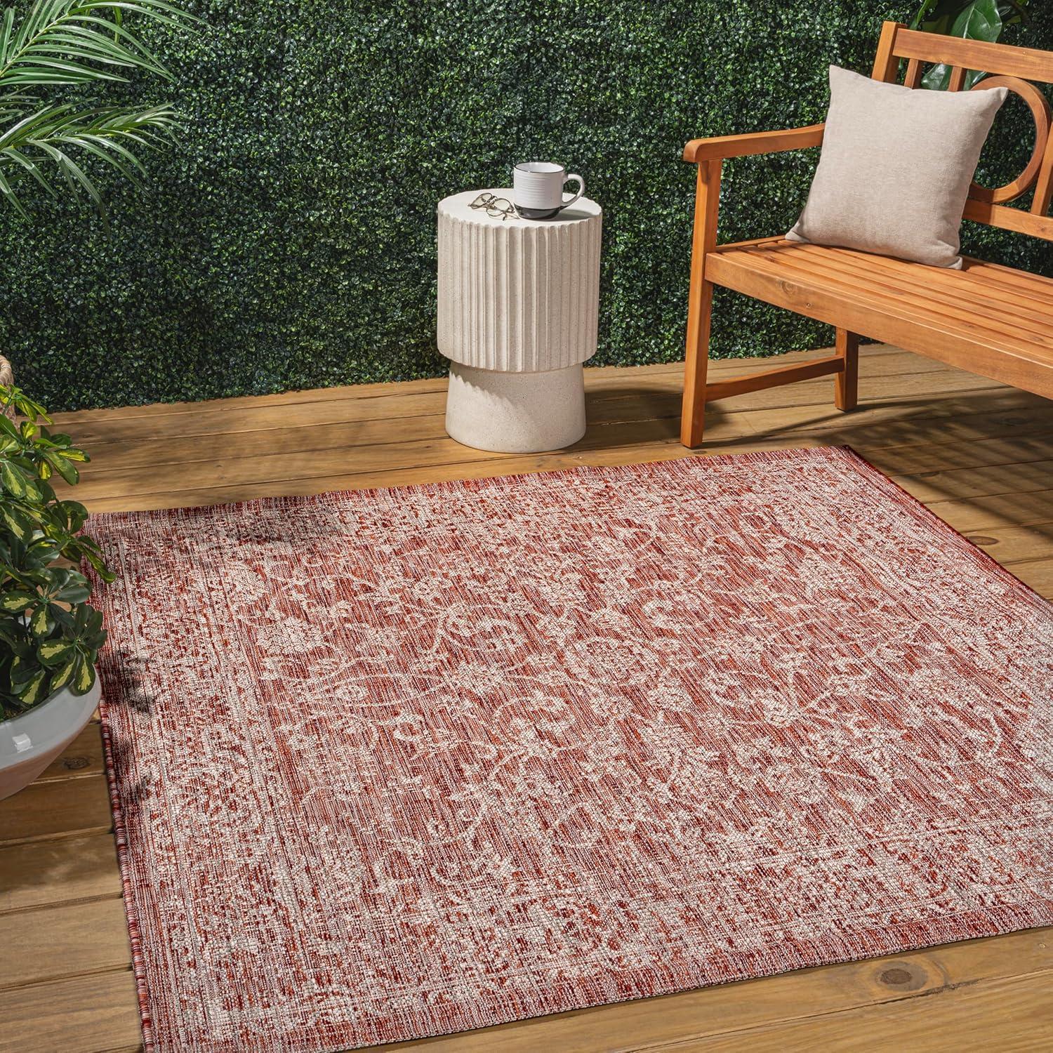 image:imageJONATHAN Y Weave Floral Indoor Outdoor Area Rug 5X8 TealGray Tela Bohemian Textured for Backyard Patio Porch EasyCleaning High Traffic PetFriendly NonShedding SMB100C5RedTaupe