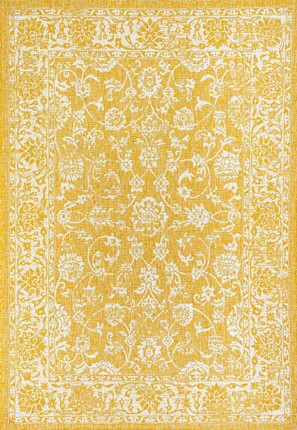 image:imageJONATHAN Y Weave Floral Indoor Outdoor Area Rug 5X8 TealGray Tela Bohemian Textured for Backyard Patio Porch EasyCleaning High Traffic PetFriendly NonShedding SMB100C5YellowCream
