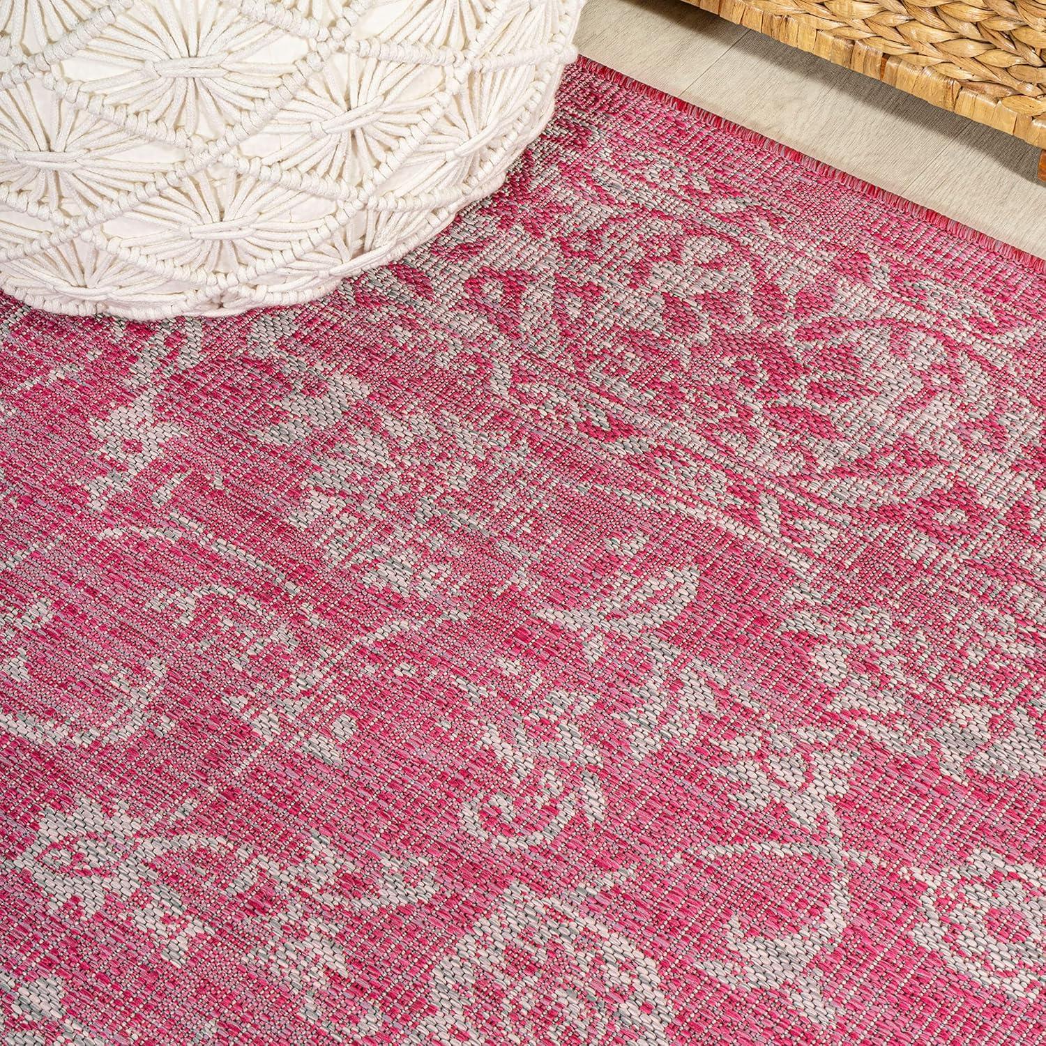 image:imageJONATHAN Y Weave Floral Indoor Outdoor Area Rug 5X8 TealGray Tela Bohemian Textured for Backyard Patio Porch EasyCleaning High Traffic PetFriendly NonShedding SMB100C5FuchsiaLight Gray