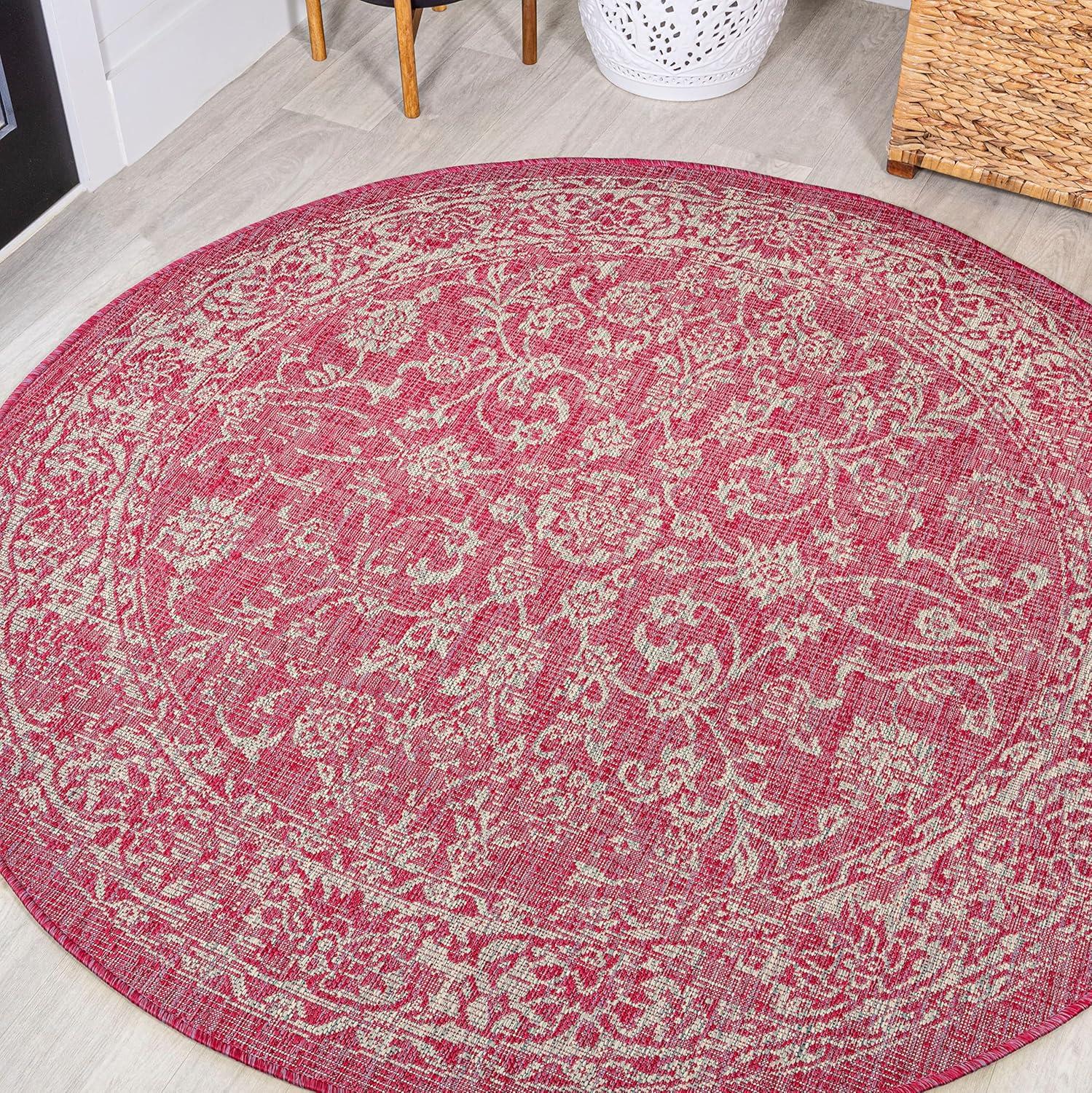 image:imageJONATHAN Y Weave Floral Indoor Outdoor Area Rug 5X8 TealGray Tela Bohemian Textured for Backyard Patio Porch EasyCleaning High Traffic PetFriendly NonShedding SMB100C5FuchsiaLight Gray