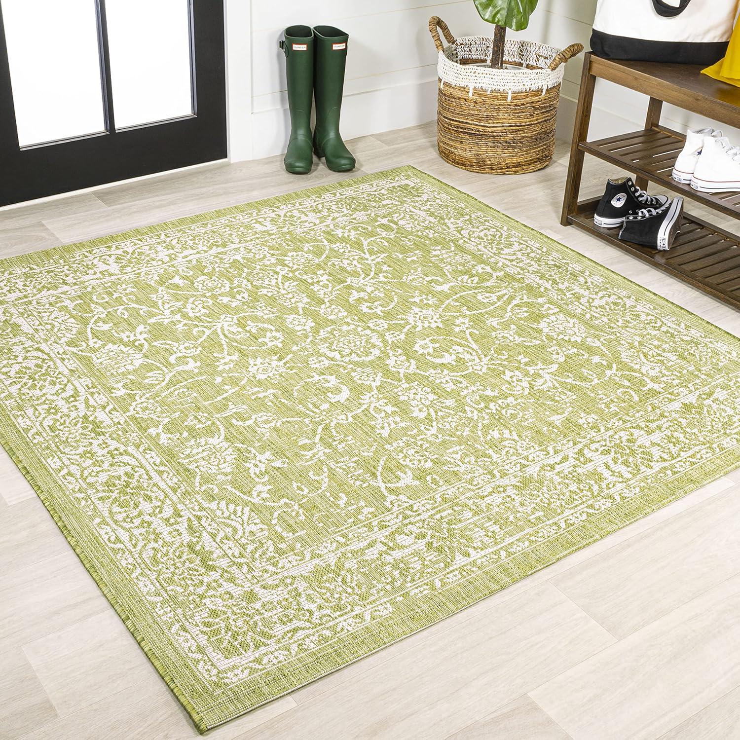 image:imageJONATHAN Y Weave Floral Indoor Outdoor Area Rug 5X8 TealGray Tela Bohemian Textured for Backyard Patio Porch EasyCleaning High Traffic PetFriendly NonShedding SMB100C5GreenCream