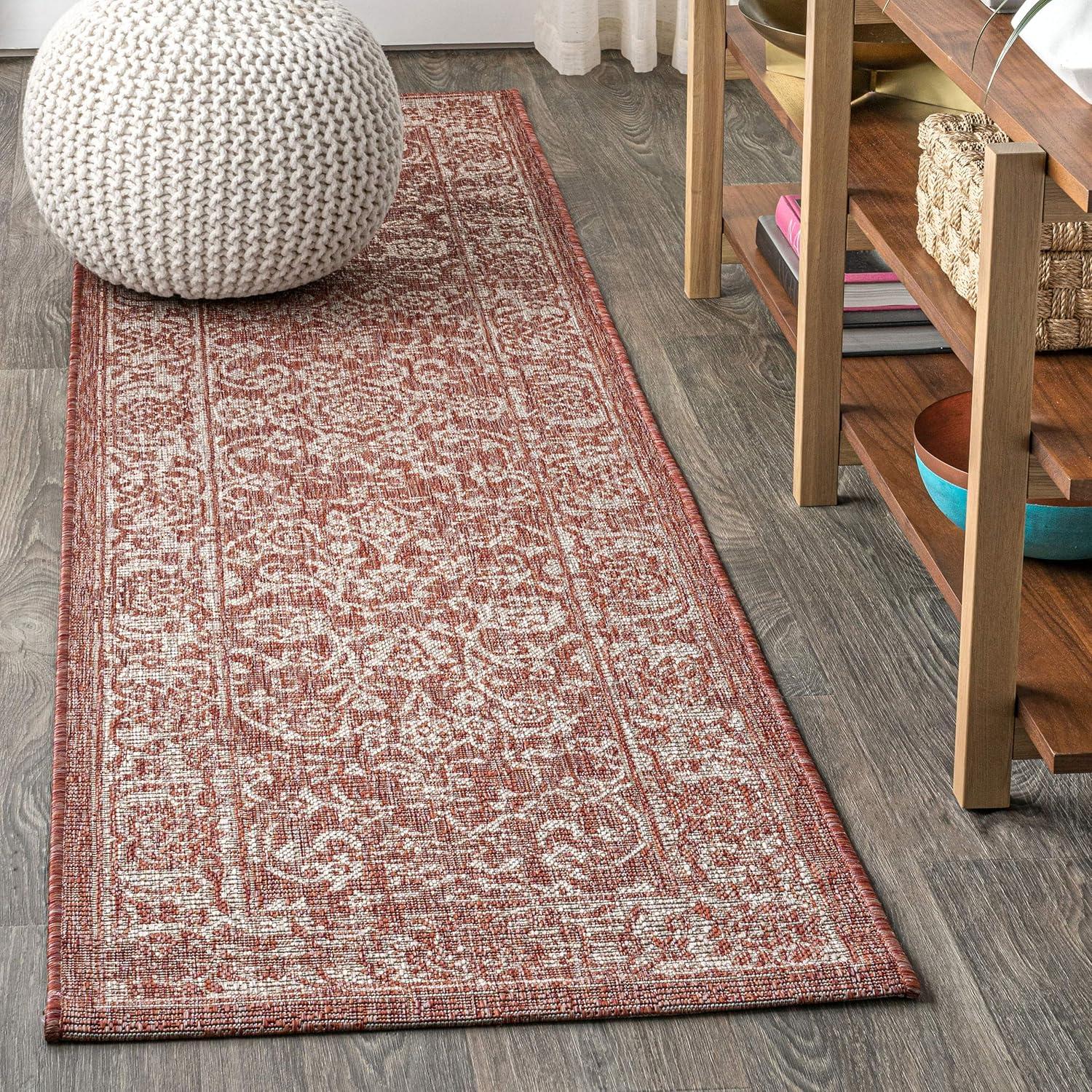 image:imageJONATHAN Y Weave Floral Indoor Outdoor Area Rug 5X8 TealGray Tela Bohemian Textured for Backyard Patio Porch EasyCleaning High Traffic PetFriendly NonShedding SMB100C5RedTaupe