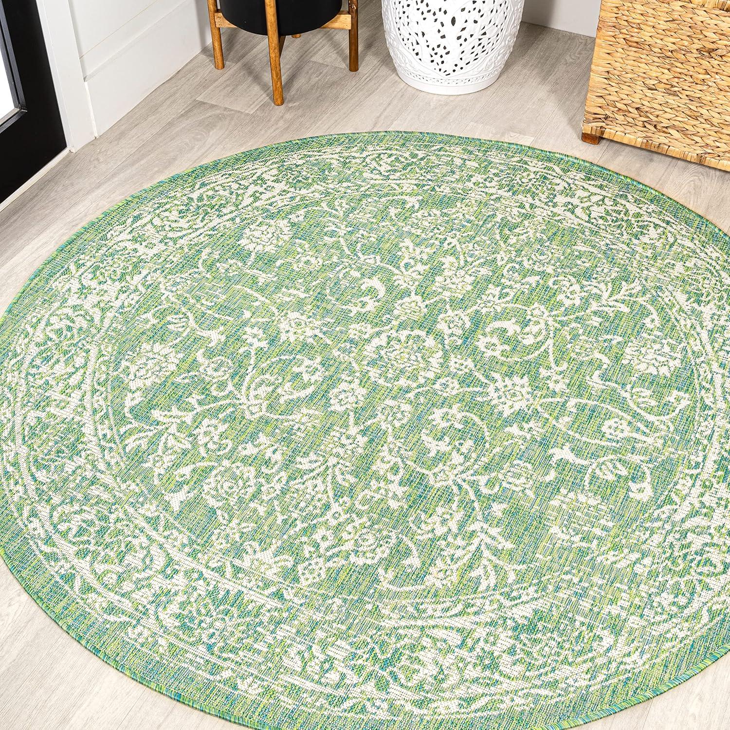 image:imageJONATHAN Y Weave Floral Indoor Outdoor Area Rug 5X8 TealGray Tela Bohemian Textured for Backyard Patio Porch EasyCleaning High Traffic PetFriendly NonShedding SMB100C5CreamGreen