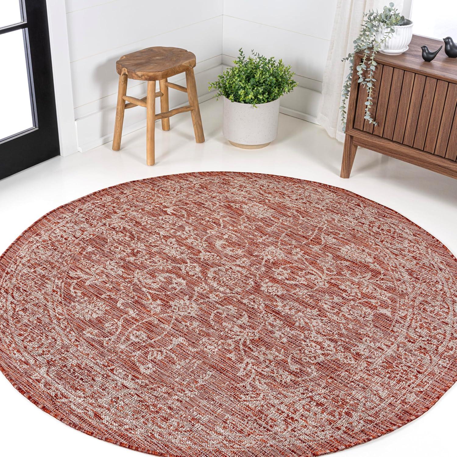 image:imageJONATHAN Y Weave Floral Indoor Outdoor Area Rug 5X8 TealGray Tela Bohemian Textured for Backyard Patio Porch EasyCleaning High Traffic PetFriendly NonShedding SMB100C5RedTaupe