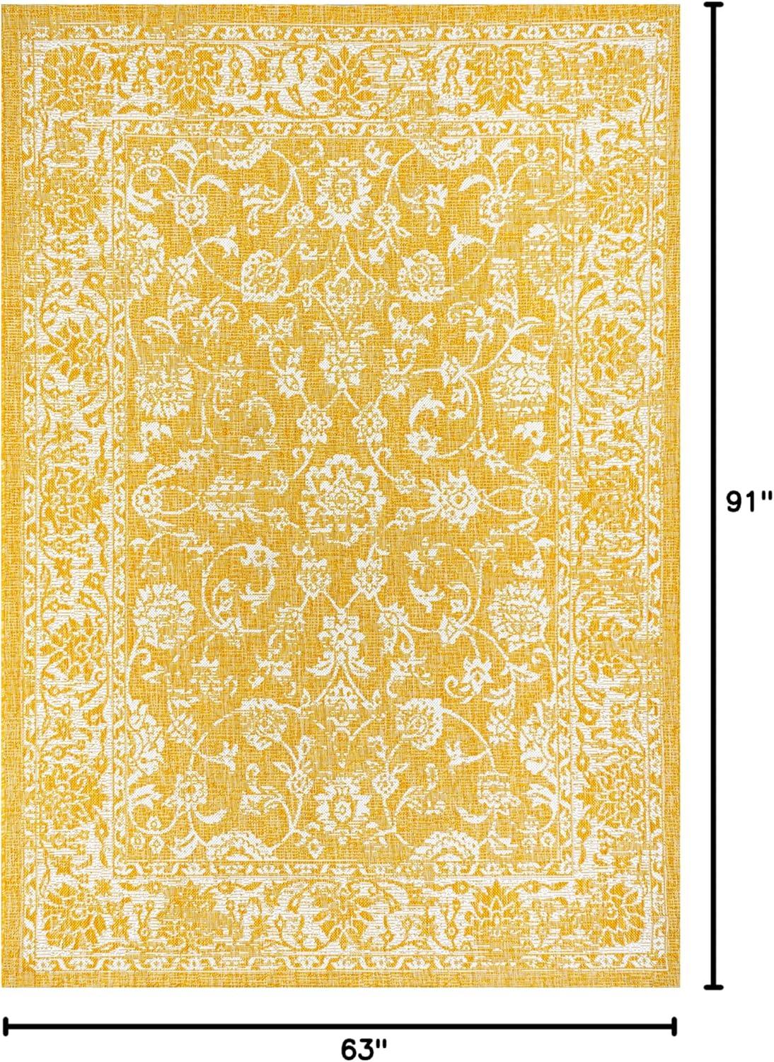 image:imageJONATHAN Y Weave Floral Indoor Outdoor Area Rug 5X8 TealGray Tela Bohemian Textured for Backyard Patio Porch EasyCleaning High Traffic PetFriendly NonShedding SMB100C5YellowCream