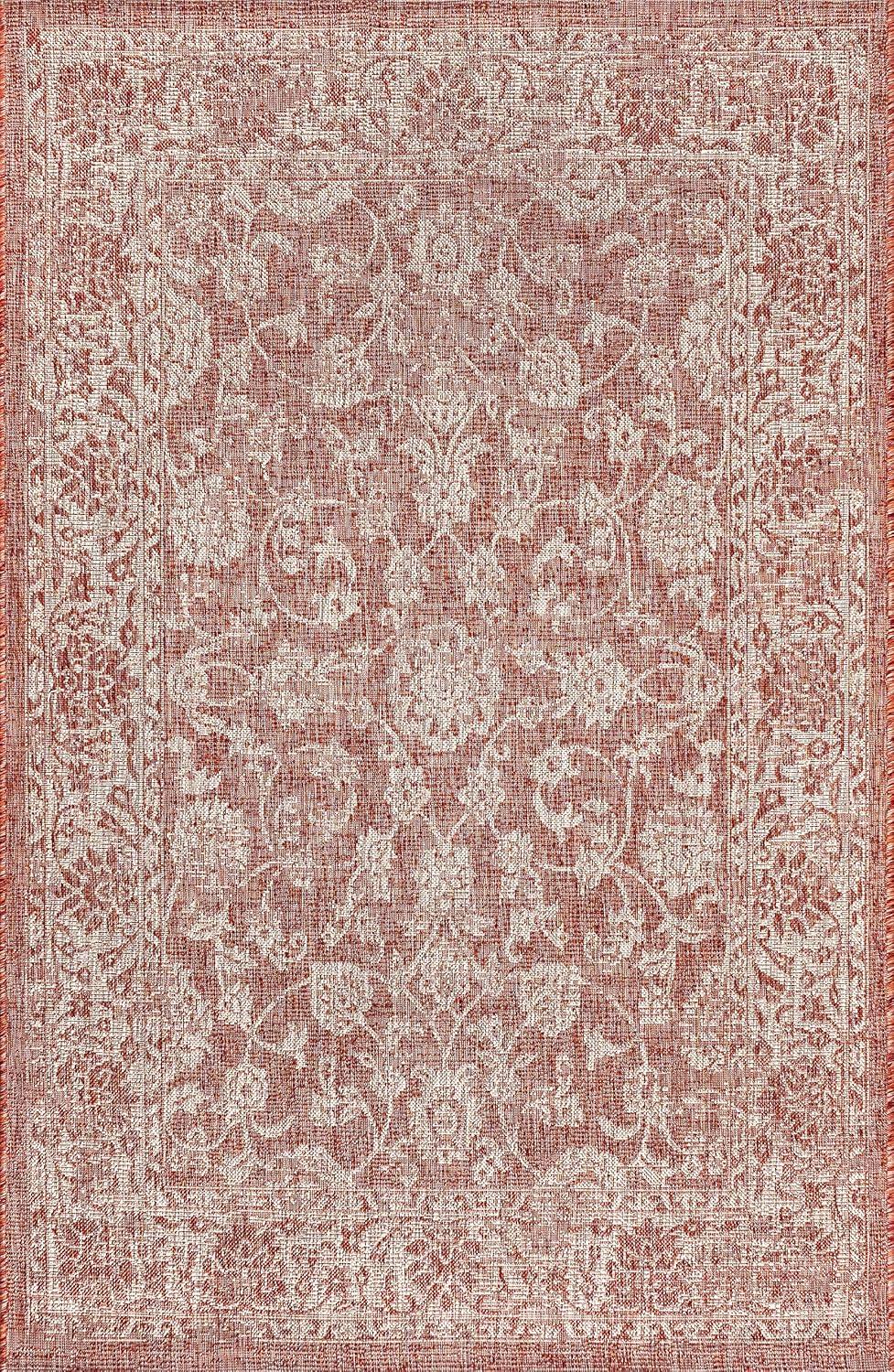 image:imageJONATHAN Y Weave Floral Indoor Outdoor Area Rug 5X8 TealGray Tela Bohemian Textured for Backyard Patio Porch EasyCleaning High Traffic PetFriendly NonShedding SMB100C5RedTaupe