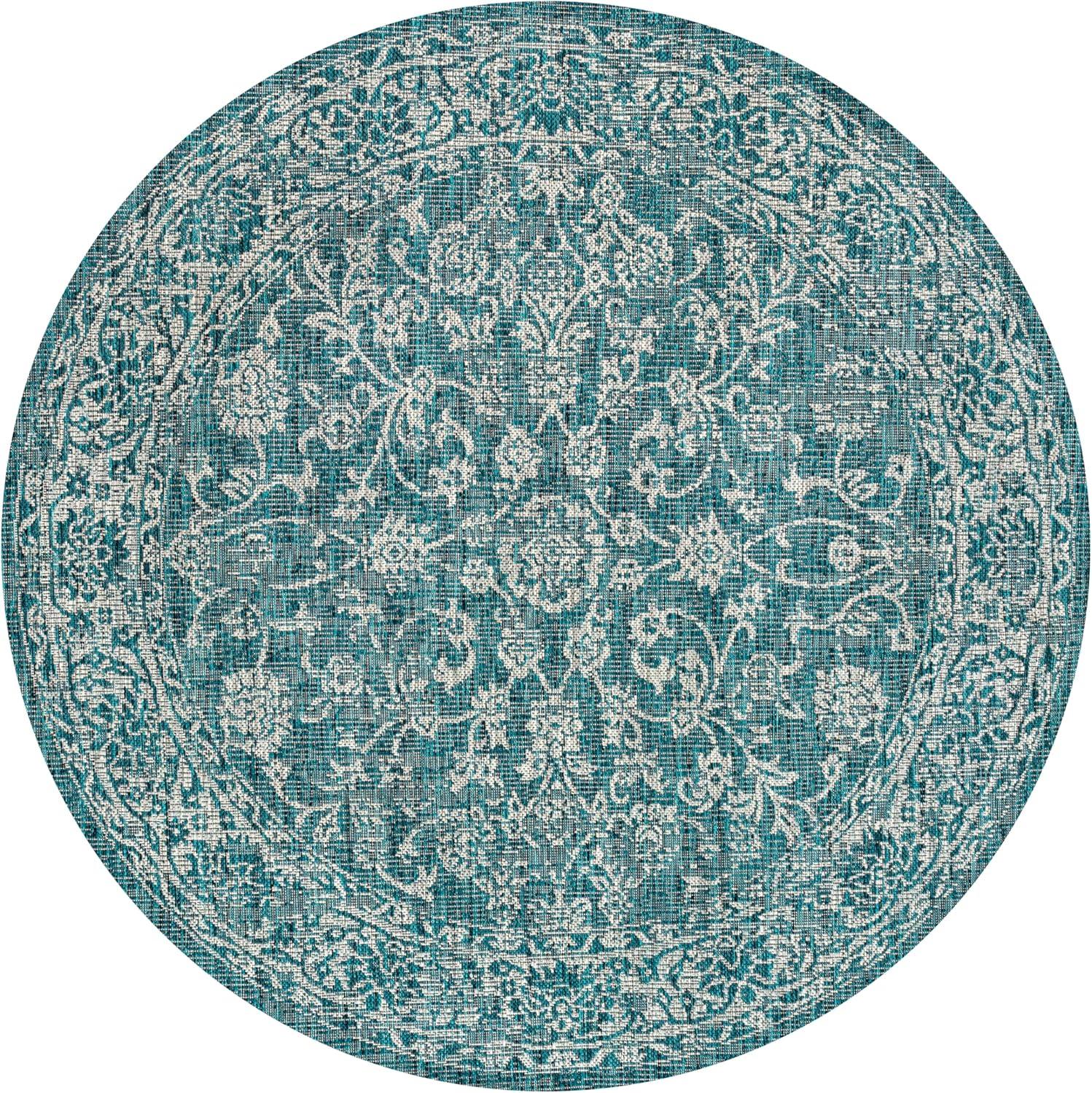 image:imageJONATHAN Y Weave Floral Indoor Outdoor Area Rug 5X8 TealGray Tela Bohemian Textured for Backyard Patio Porch EasyCleaning High Traffic PetFriendly NonShedding SMB100C5TealGray