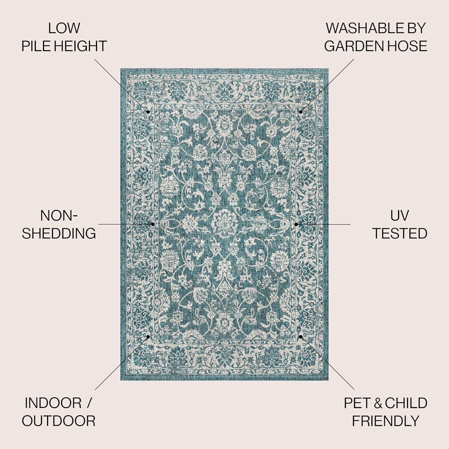 image:imageJONATHAN Y Weave Floral Indoor Outdoor Area Rug 5X8 TealGray Tela Bohemian Textured for Backyard Patio Porch EasyCleaning High Traffic PetFriendly NonShedding SMB100C5TealGray