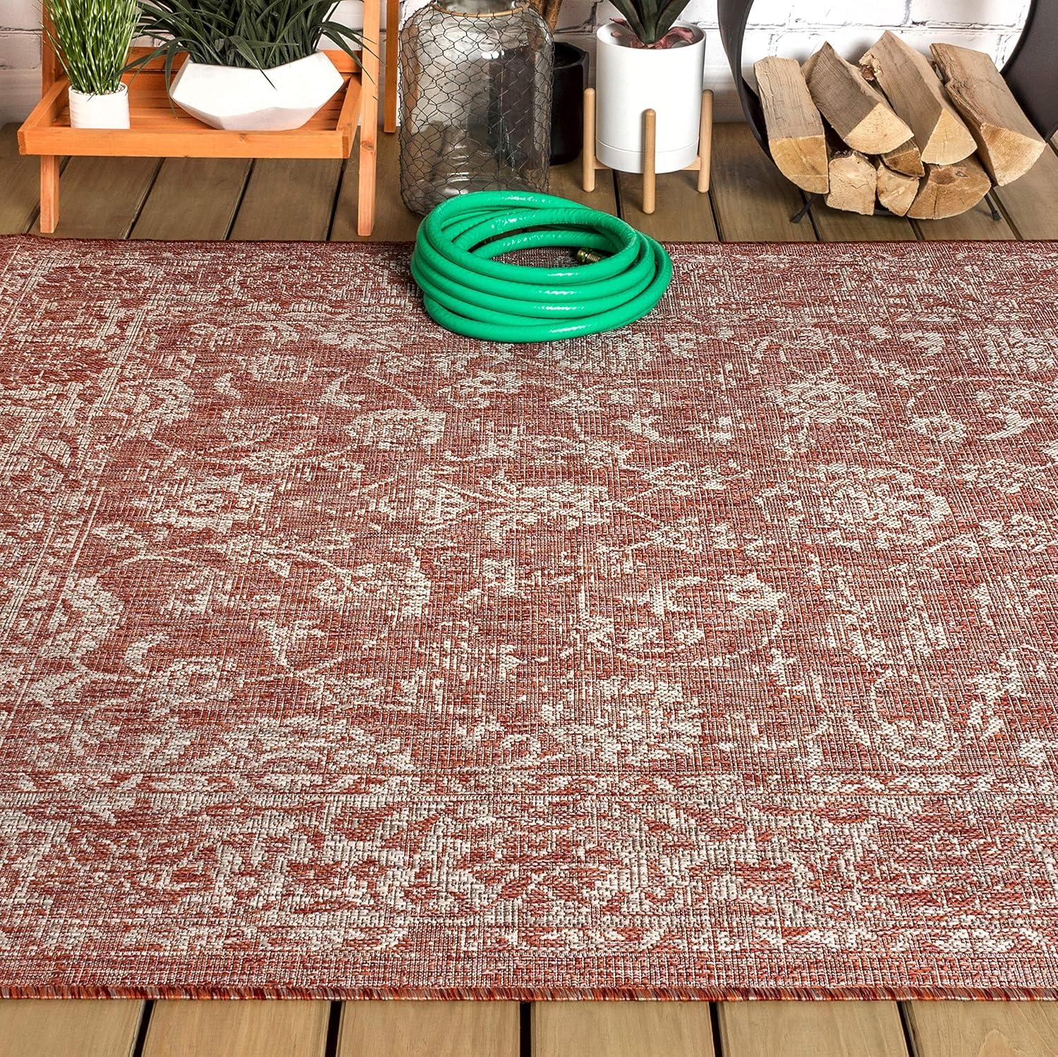 image:imageJONATHAN Y Weave Floral Indoor Outdoor Area Rug 5X8 TealGray Tela Bohemian Textured for Backyard Patio Porch EasyCleaning High Traffic PetFriendly NonShedding SMB100C5RedTaupe