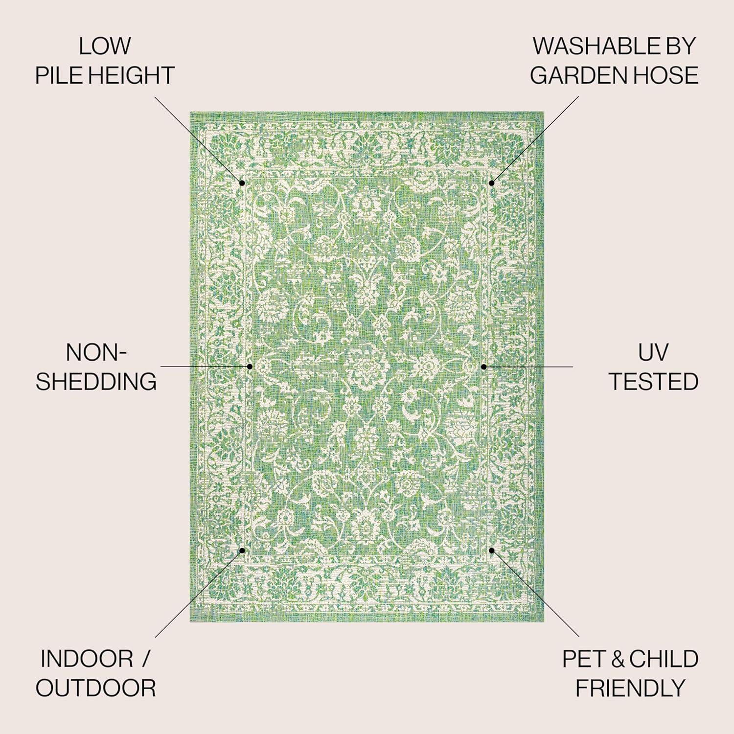 image:imageJONATHAN Y Weave Floral Indoor Outdoor Area Rug 5X8 TealGray Tela Bohemian Textured for Backyard Patio Porch EasyCleaning High Traffic PetFriendly NonShedding SMB100C5CreamGreen