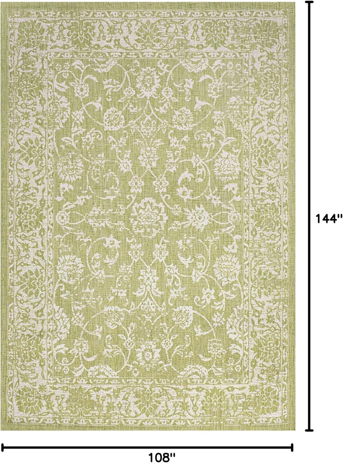 image:imageJONATHAN Y Weave Floral Indoor Outdoor Area Rug 5X8 TealGray Tela Bohemian Textured for Backyard Patio Porch EasyCleaning High Traffic PetFriendly NonShedding SMB100C5GreenCream