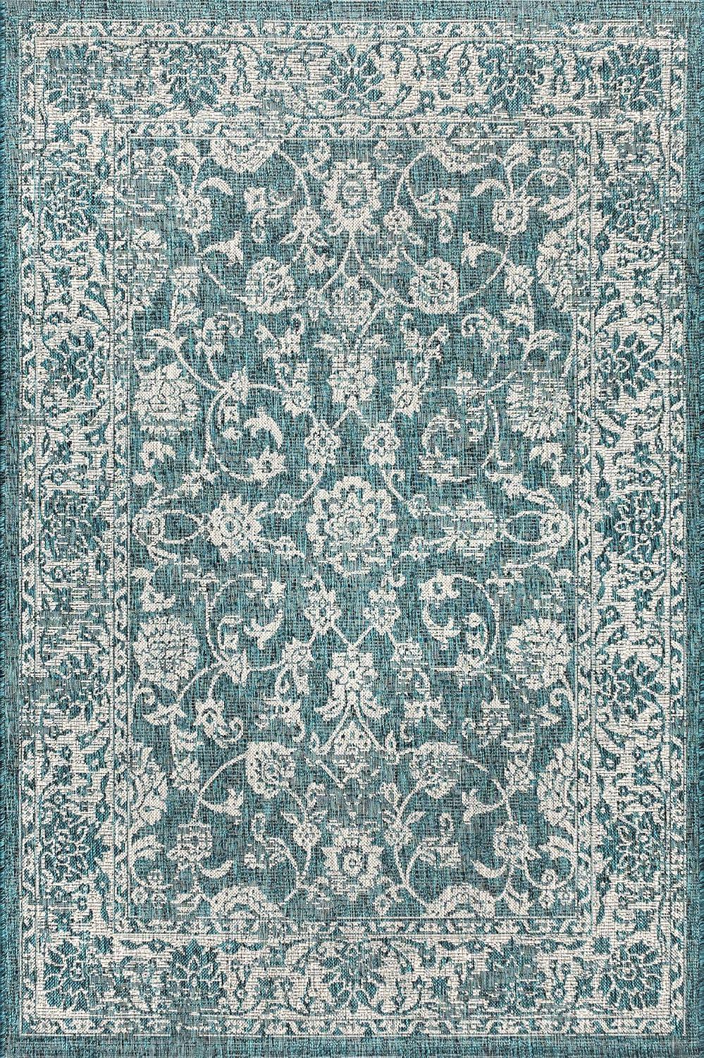 image:imageJONATHAN Y Weave Floral Indoor Outdoor Area Rug 5X8 TealGray Tela Bohemian Textured for Backyard Patio Porch EasyCleaning High Traffic PetFriendly NonShedding SMB100C5TealGray