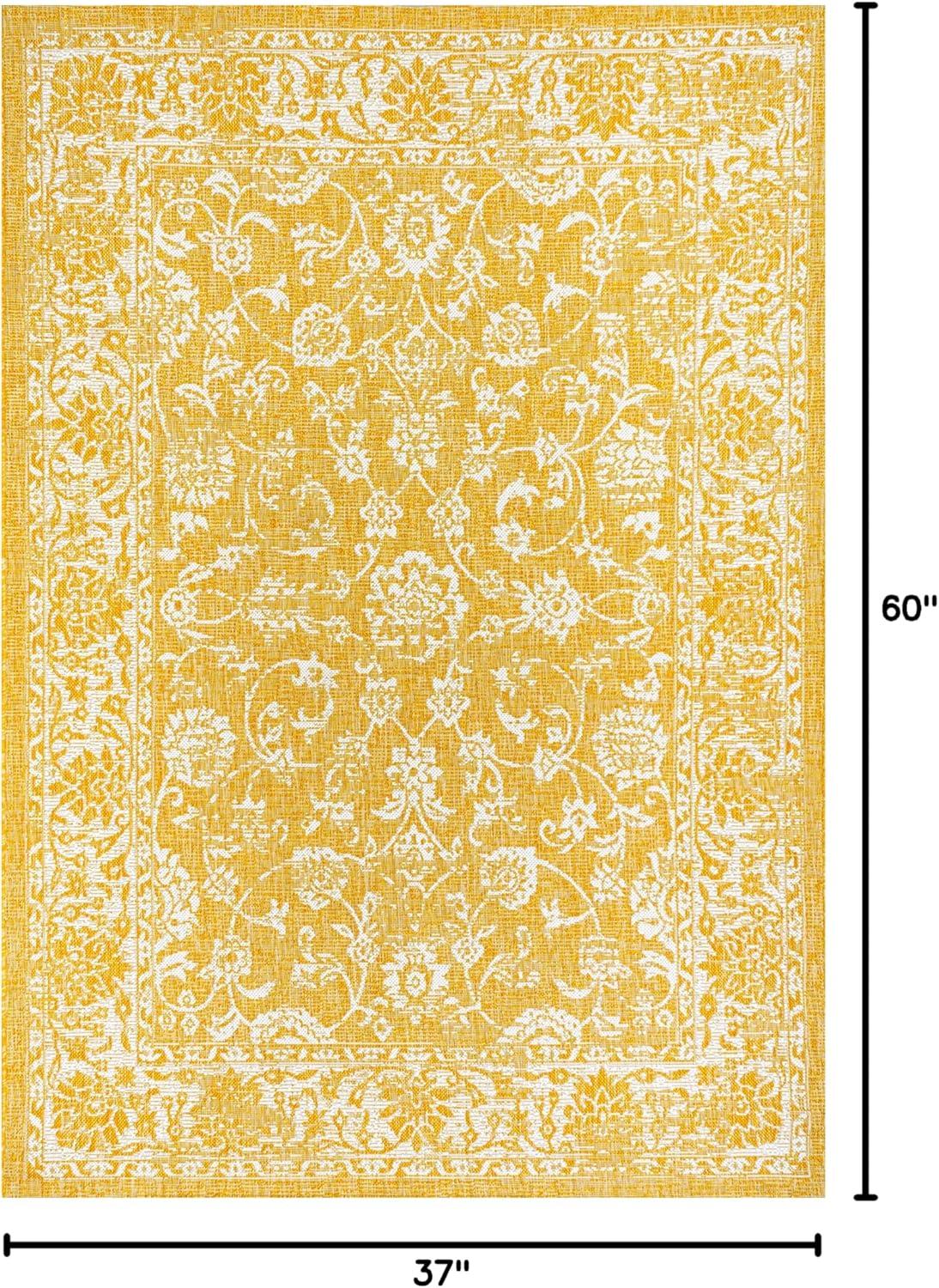 image:imageJONATHAN Y Weave Floral Indoor Outdoor Area Rug 5X8 TealGray Tela Bohemian Textured for Backyard Patio Porch EasyCleaning High Traffic PetFriendly NonShedding SMB100C5YellowCream