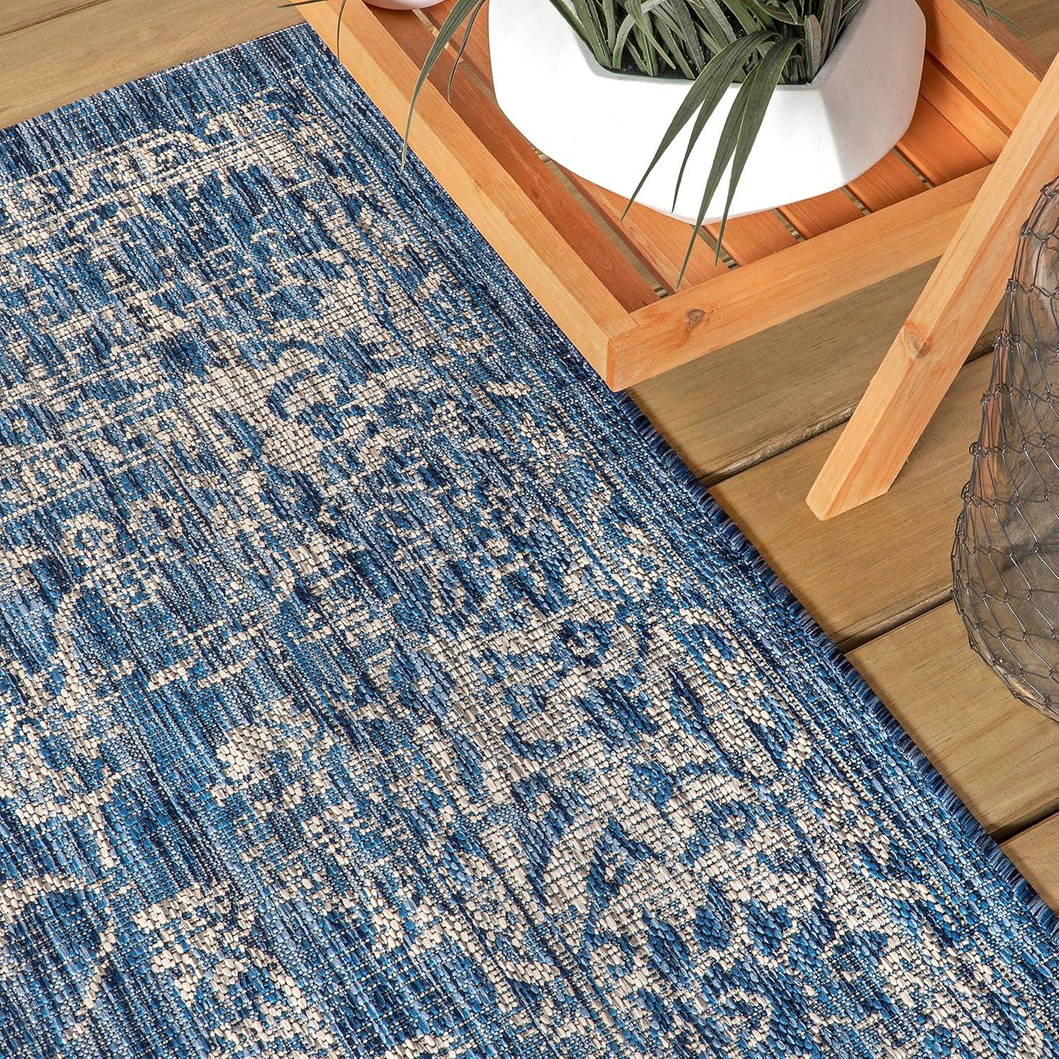 image:imageJONATHAN Y Weave Floral Indoor Outdoor Area Rug 5X8 TealGray Tela Bohemian Textured for Backyard Patio Porch EasyCleaning High Traffic PetFriendly NonShedding SMB100C5NavyGray