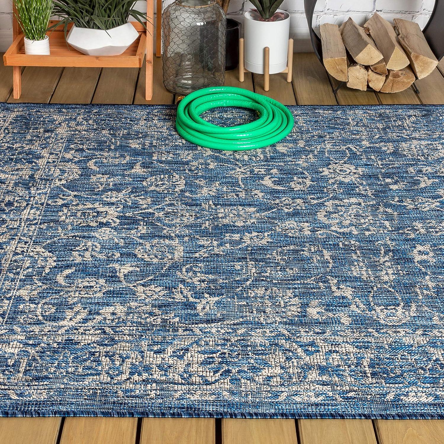 image:imageJONATHAN Y Weave Floral Indoor Outdoor Area Rug 5X8 TealGray Tela Bohemian Textured for Backyard Patio Porch EasyCleaning High Traffic PetFriendly NonShedding SMB100C5NavyGray