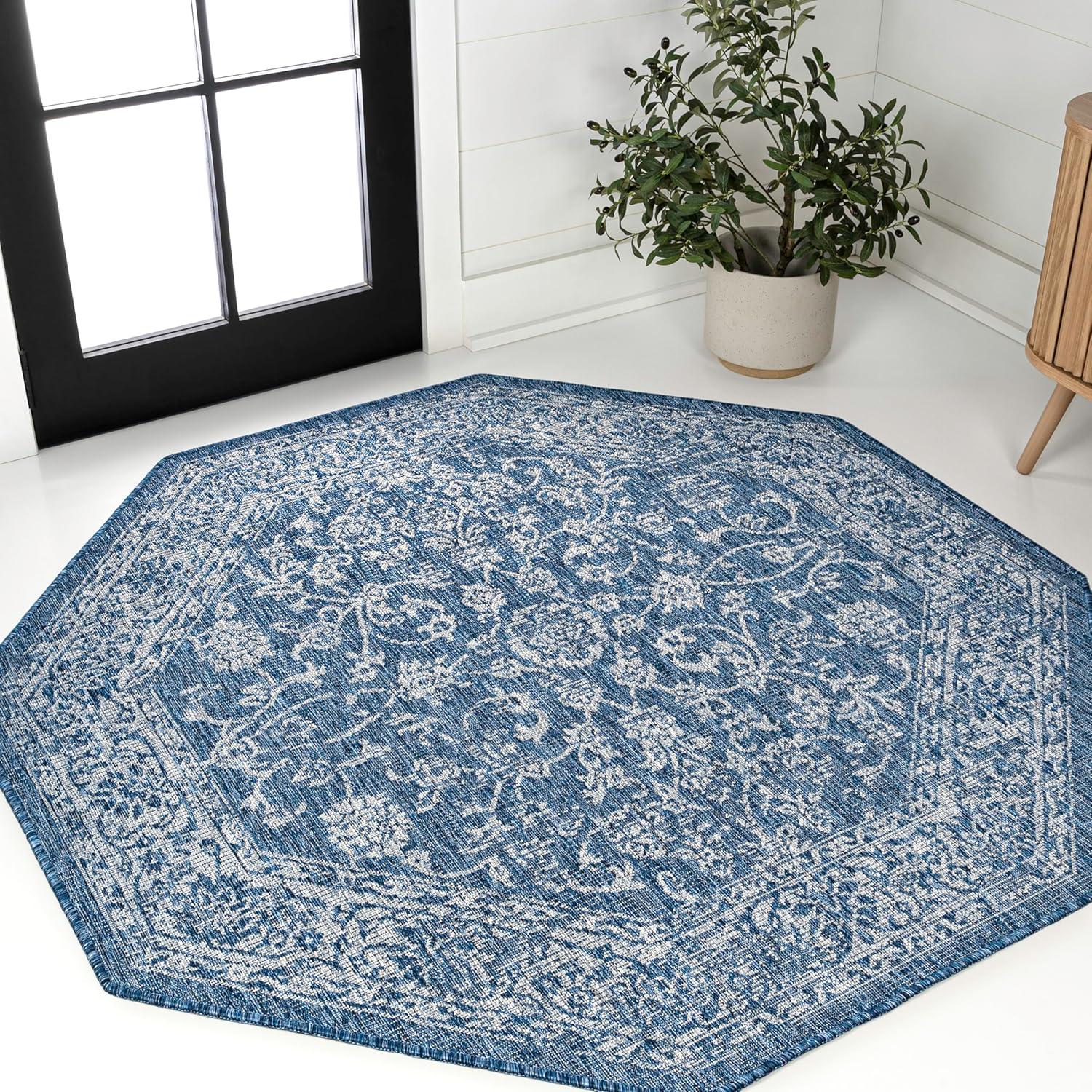 image:imageJONATHAN Y Weave Floral Indoor Outdoor Area Rug 5X8 TealGray Tela Bohemian Textured for Backyard Patio Porch EasyCleaning High Traffic PetFriendly NonShedding SMB100C5NavyGray