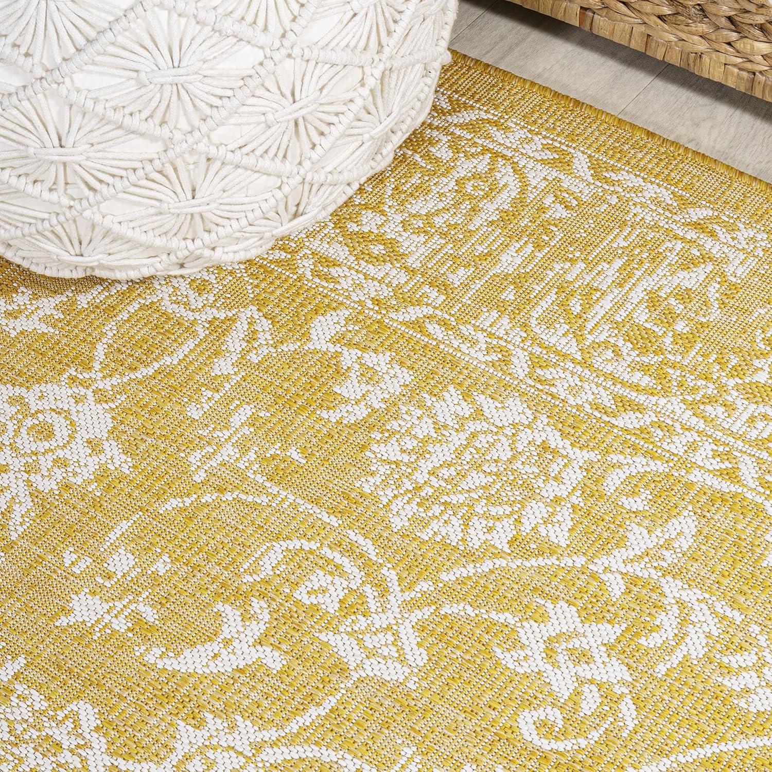 image:imageJONATHAN Y Weave Floral Indoor Outdoor Area Rug 5X8 TealGray Tela Bohemian Textured for Backyard Patio Porch EasyCleaning High Traffic PetFriendly NonShedding SMB100C5YellowCream