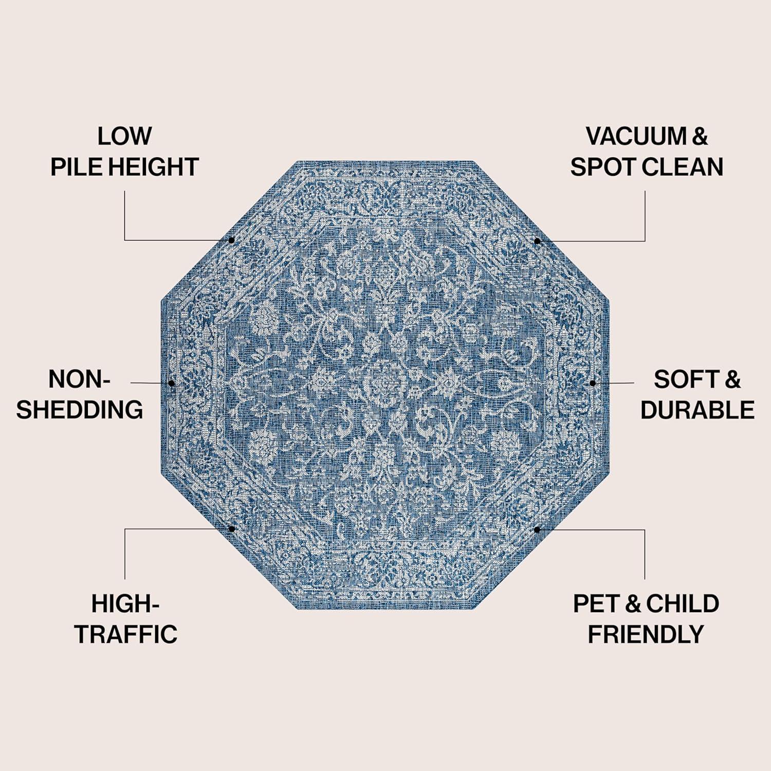 image:imageJONATHAN Y Weave Floral Indoor Outdoor Area Rug 5X8 TealGray Tela Bohemian Textured for Backyard Patio Porch EasyCleaning High Traffic PetFriendly NonShedding SMB100C5NavyGray