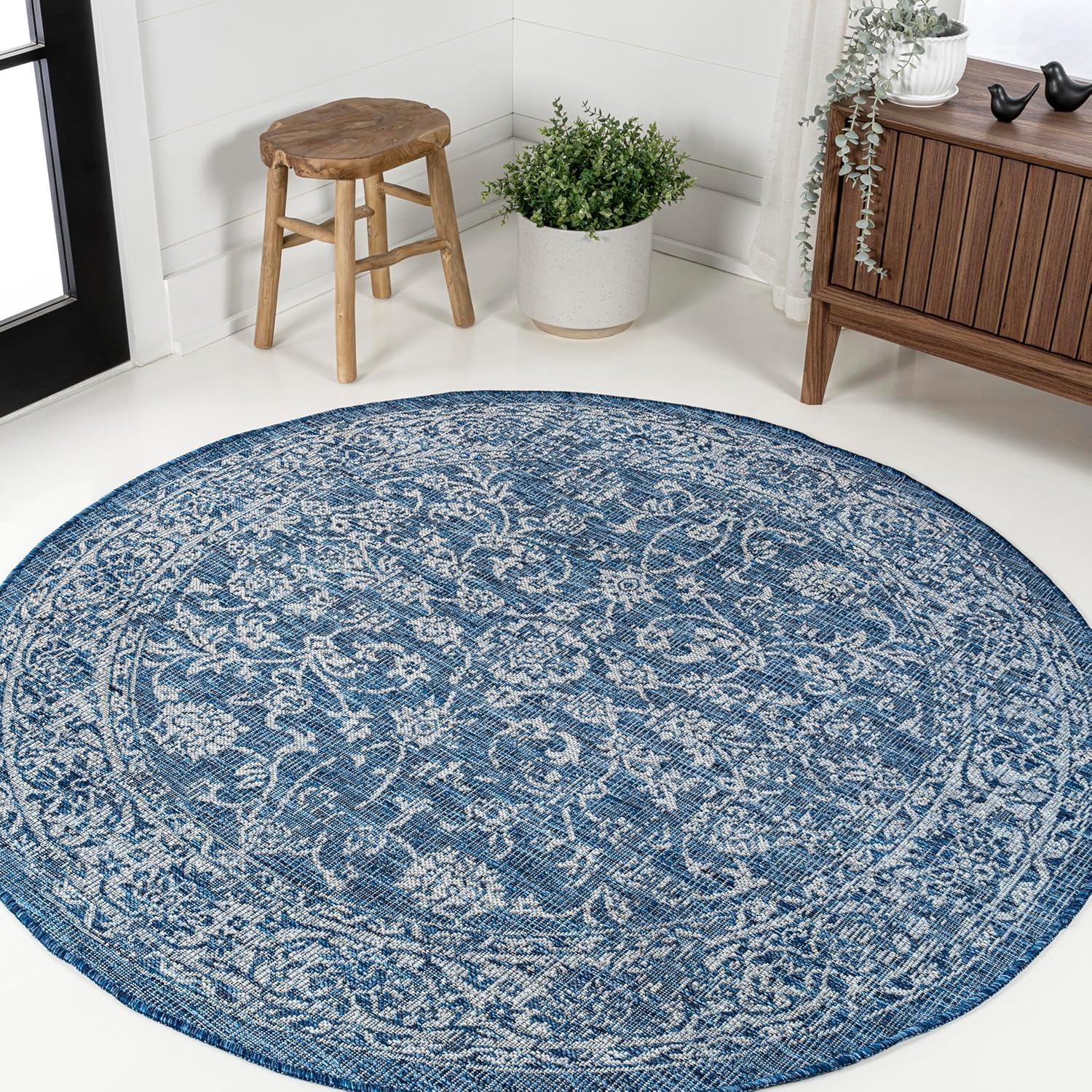 image:imageJONATHAN Y Weave Floral Indoor Outdoor Area Rug 5X8 TealGray Tela Bohemian Textured for Backyard Patio Porch EasyCleaning High Traffic PetFriendly NonShedding SMB100C5NavyGray