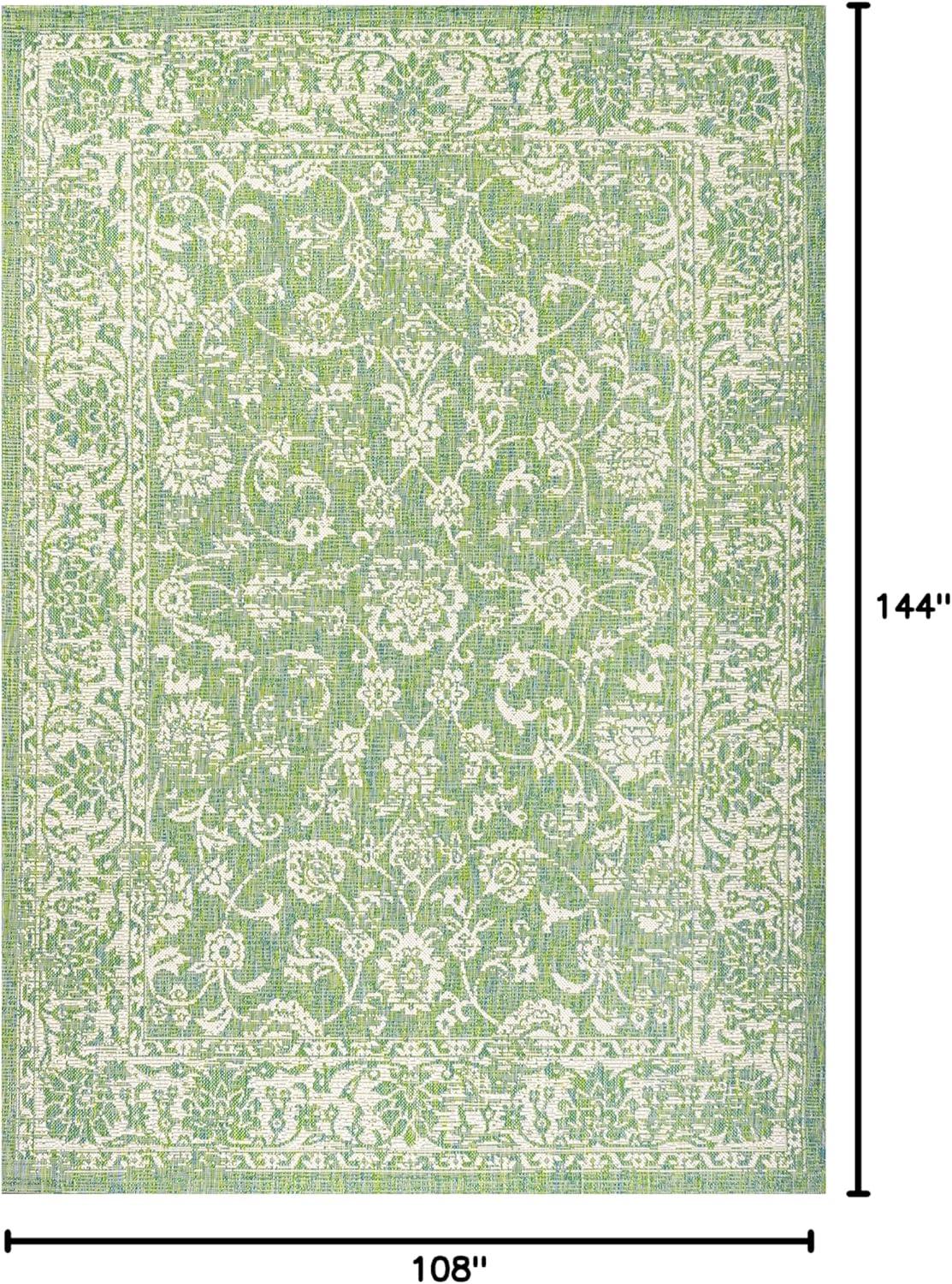 image:imageJONATHAN Y Weave Floral Indoor Outdoor Area Rug 5X8 TealGray Tela Bohemian Textured for Backyard Patio Porch EasyCleaning High Traffic PetFriendly NonShedding SMB100C5CreamGreen
