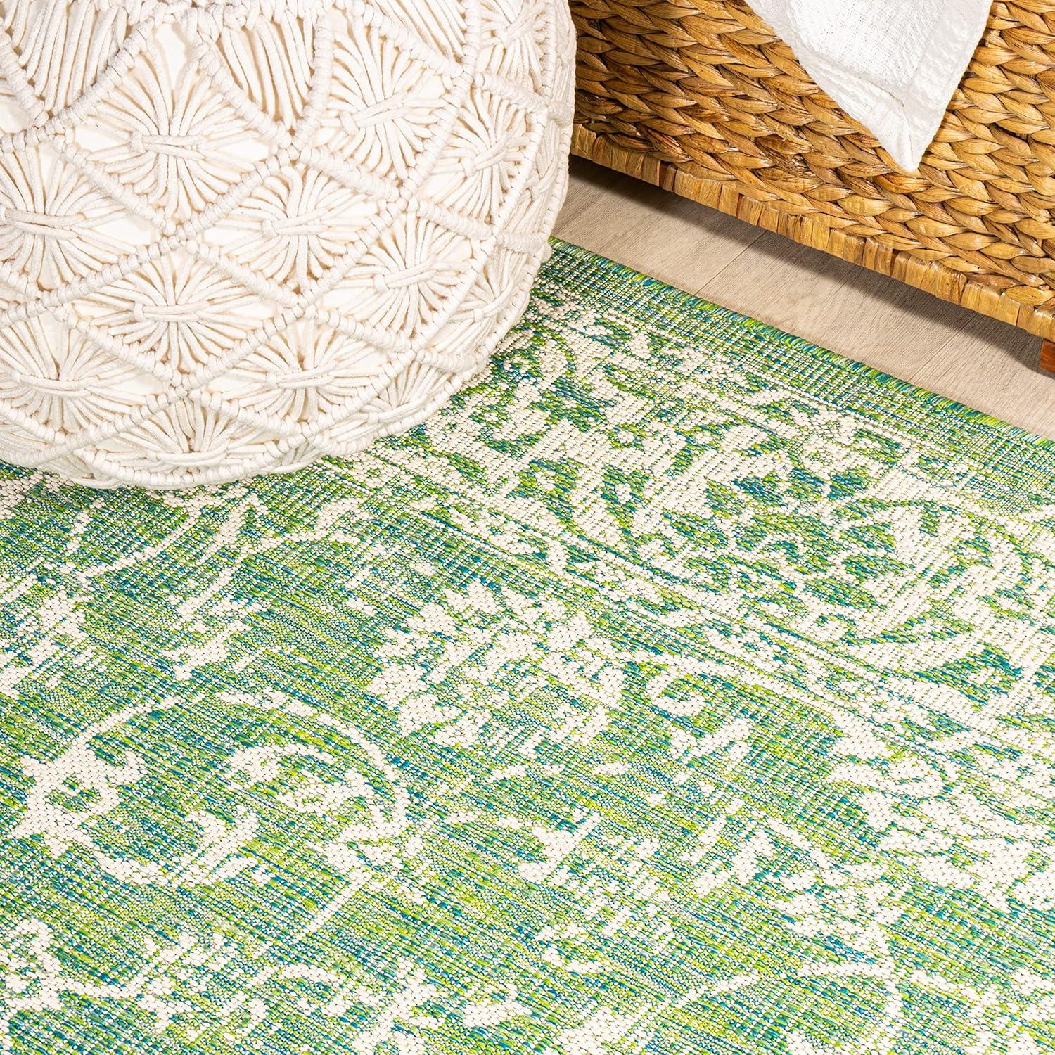 image:imageJONATHAN Y Weave Floral Indoor Outdoor Area Rug 5X8 TealGray Tela Bohemian Textured for Backyard Patio Porch EasyCleaning High Traffic PetFriendly NonShedding SMB100C5CreamGreen