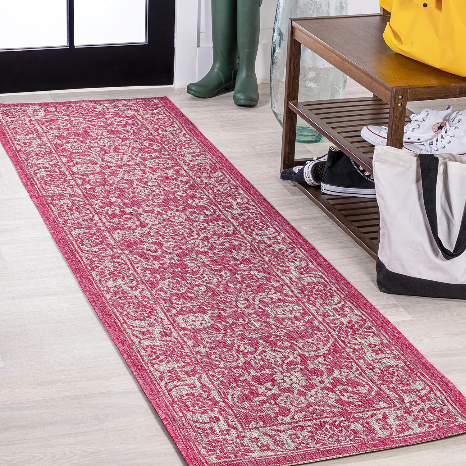 image:imageJONATHAN Y Weave Floral Indoor Outdoor Area Rug 5X8 TealGray Tela Bohemian Textured for Backyard Patio Porch EasyCleaning High Traffic PetFriendly NonShedding SMB100C5FuchsiaLight Gray