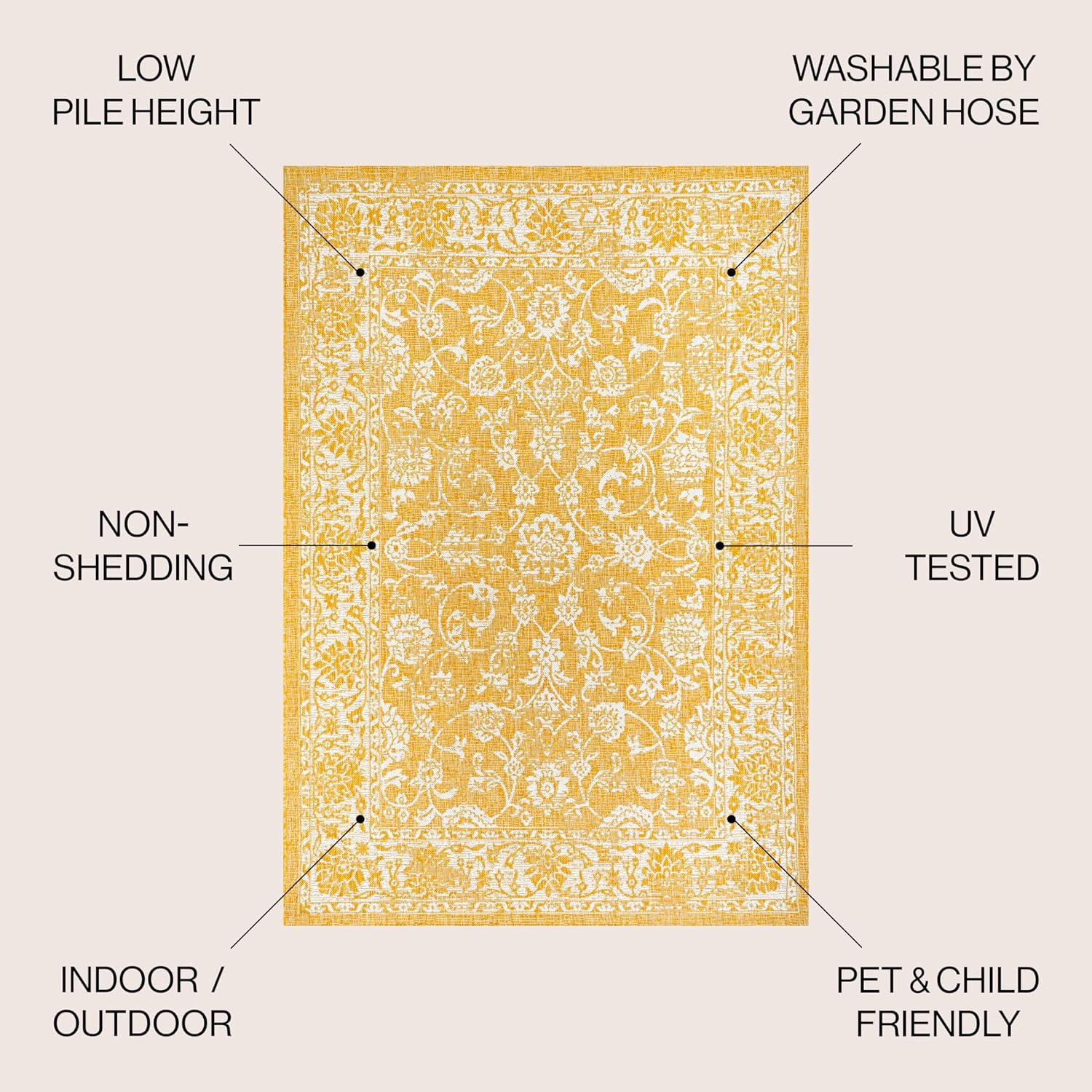 image:imageJONATHAN Y Weave Floral Indoor Outdoor Area Rug 5X8 TealGray Tela Bohemian Textured for Backyard Patio Porch EasyCleaning High Traffic PetFriendly NonShedding SMB100C5YellowCream