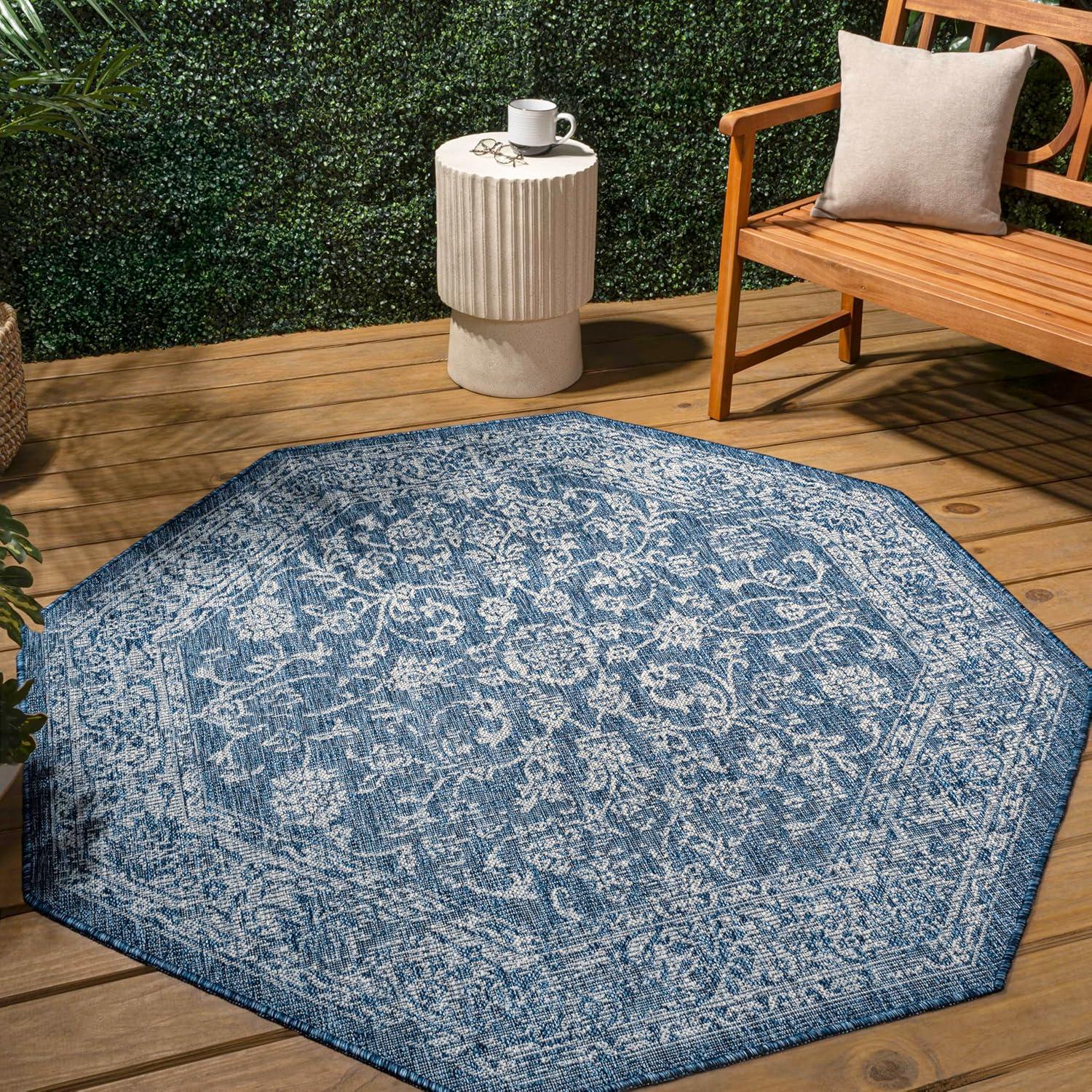 image:imageJONATHAN Y Weave Floral Indoor Outdoor Area Rug 5X8 TealGray Tela Bohemian Textured for Backyard Patio Porch EasyCleaning High Traffic PetFriendly NonShedding SMB100C5NavyGray