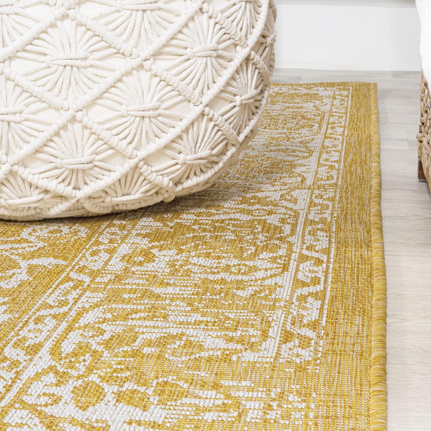 image:imageJONATHAN Y Weave Floral Indoor Outdoor Area Rug 5X8 TealGray Tela Bohemian Textured for Backyard Patio Porch EasyCleaning High Traffic PetFriendly NonShedding SMB100C5YellowCream