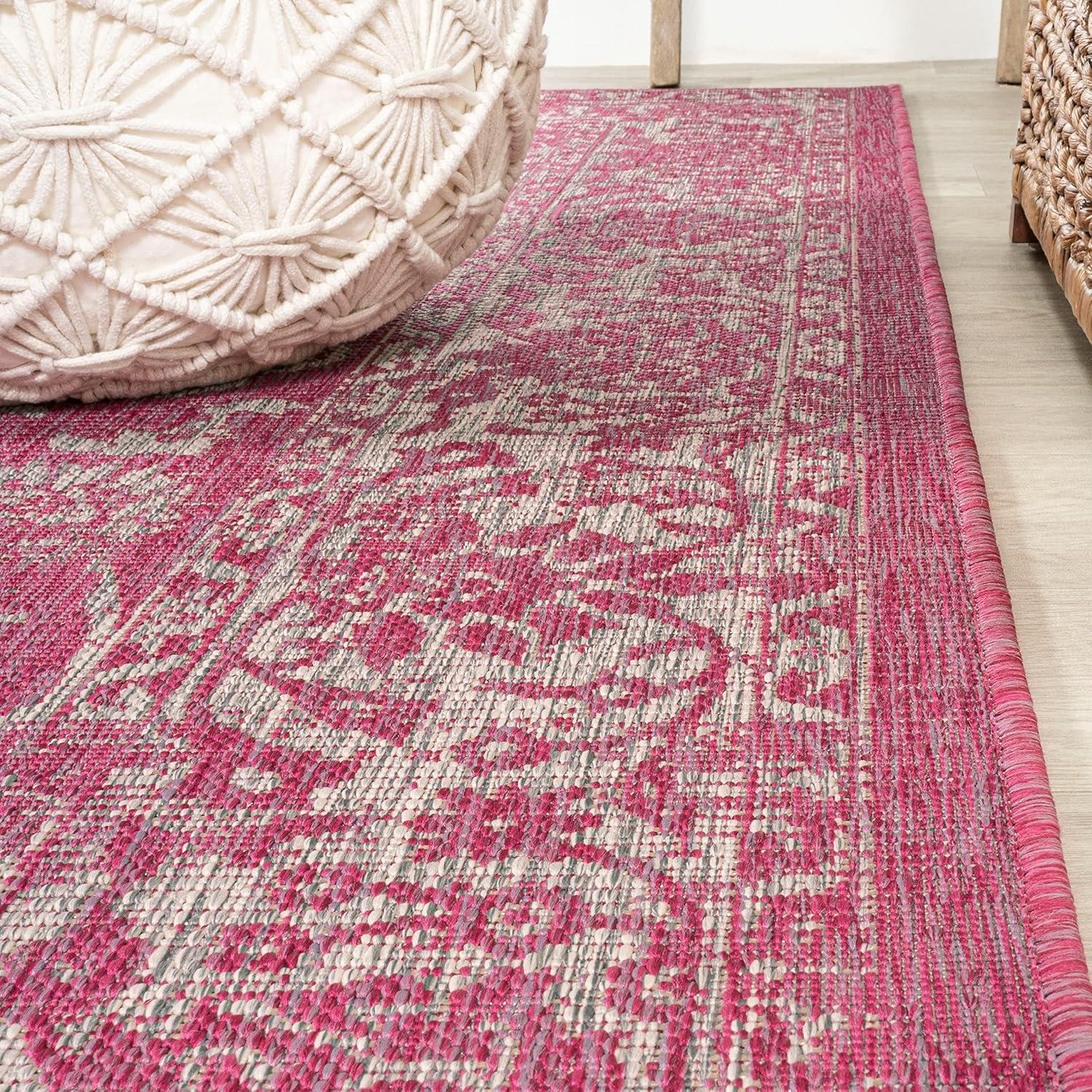 image:imageJONATHAN Y Weave Floral Indoor Outdoor Area Rug 5X8 TealGray Tela Bohemian Textured for Backyard Patio Porch EasyCleaning High Traffic PetFriendly NonShedding SMB100C5FuchsiaLight Gray