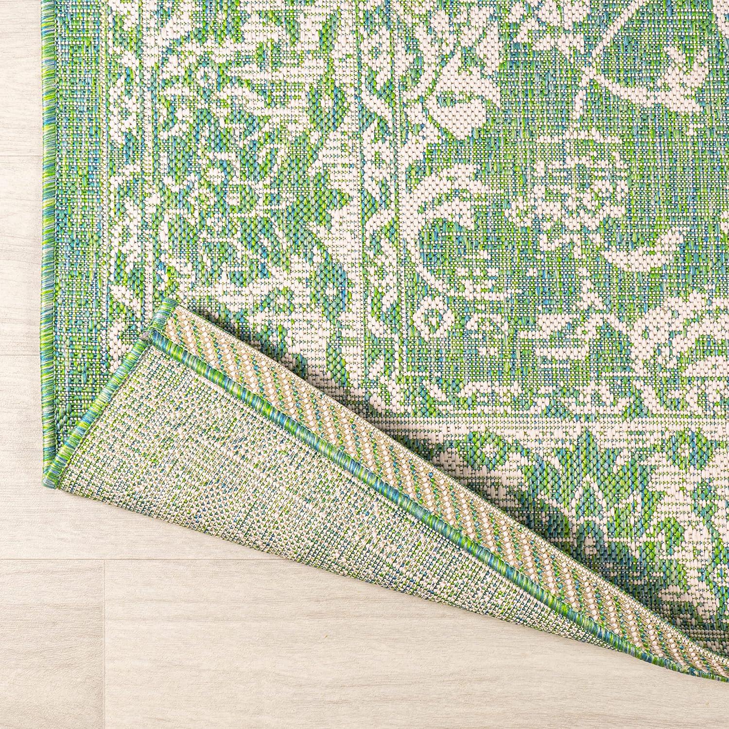 image:imageJONATHAN Y Weave Floral Indoor Outdoor Area Rug 5X8 TealGray Tela Bohemian Textured for Backyard Patio Porch EasyCleaning High Traffic PetFriendly NonShedding SMB100C5CreamGreen