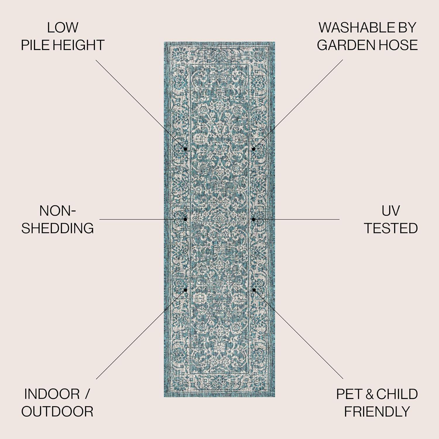 image:imageJONATHAN Y Weave Floral Indoor Outdoor Area Rug 5X8 TealGray Tela Bohemian Textured for Backyard Patio Porch EasyCleaning High Traffic PetFriendly NonShedding SMB100C5TealGray