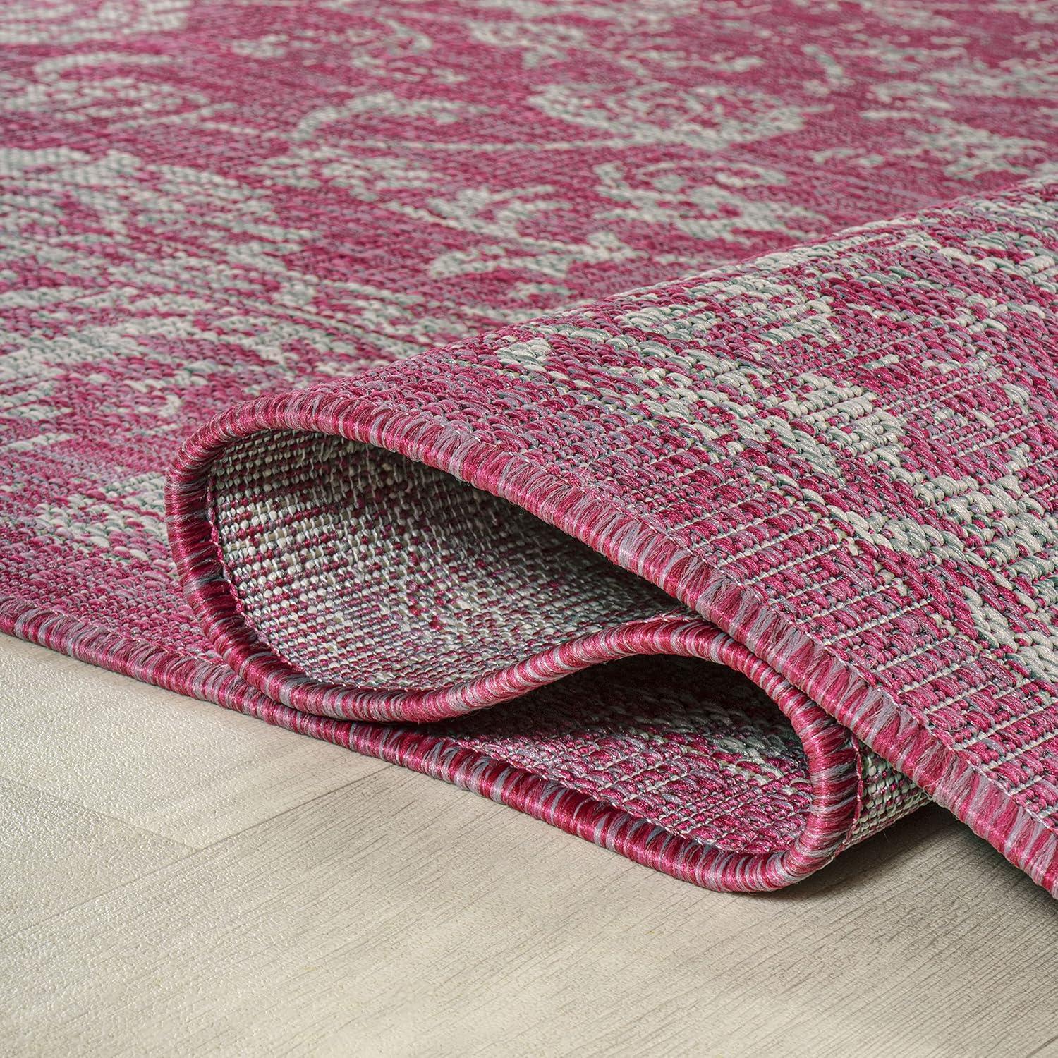 image:imageJONATHAN Y Weave Floral Indoor Outdoor Area Rug 5X8 TealGray Tela Bohemian Textured for Backyard Patio Porch EasyCleaning High Traffic PetFriendly NonShedding SMB100C5FuchsiaLight Gray