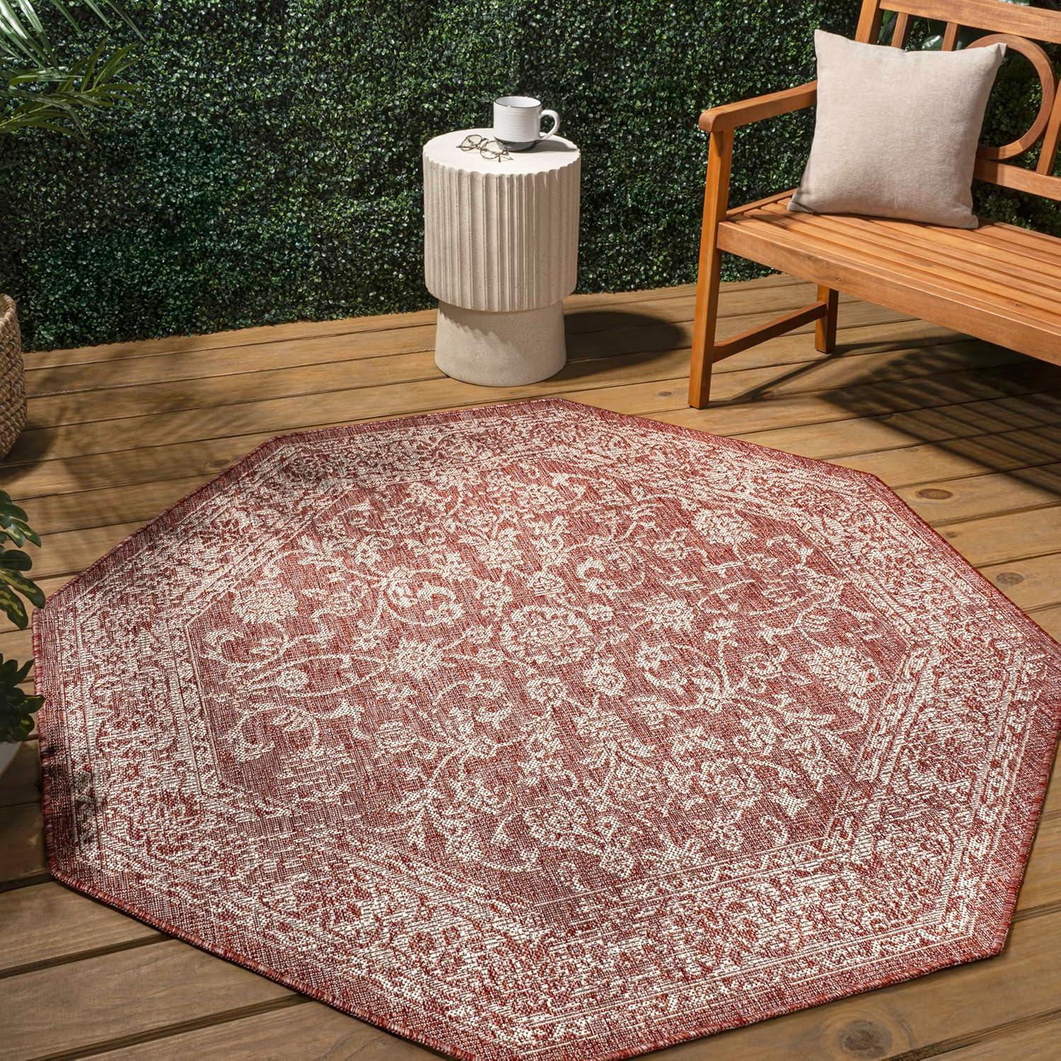 image:imageJONATHAN Y Weave Floral Indoor Outdoor Area Rug 5X8 TealGray Tela Bohemian Textured for Backyard Patio Porch EasyCleaning High Traffic PetFriendly NonShedding SMB100C5RedTaupe