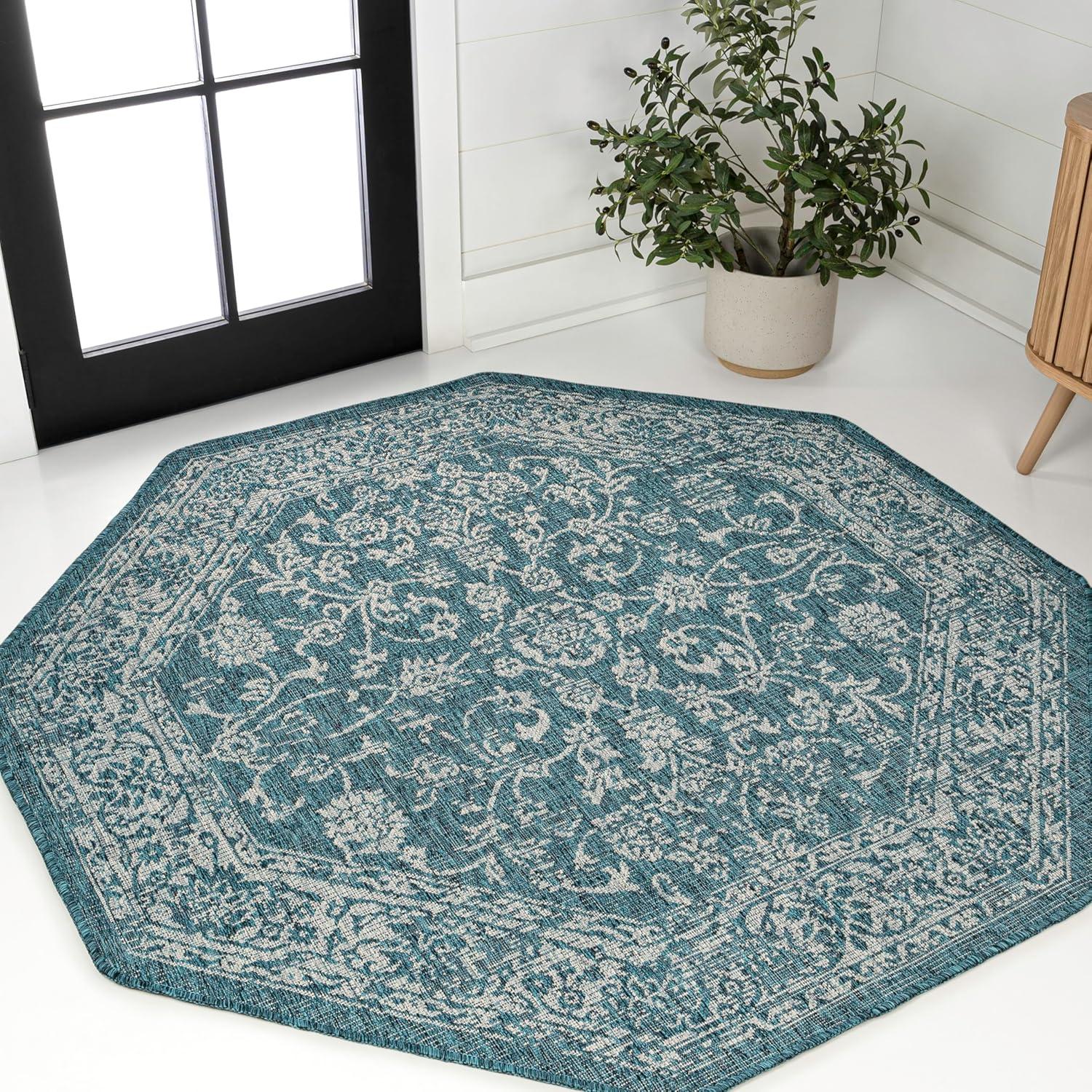 image:imageJONATHAN Y Weave Floral Indoor Outdoor Area Rug 5X8 TealGray Tela Bohemian Textured for Backyard Patio Porch EasyCleaning High Traffic PetFriendly NonShedding SMB100C5TealGray