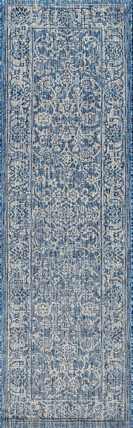 image:imageJONATHAN Y Weave Floral Indoor Outdoor Area Rug 5X8 TealGray Tela Bohemian Textured for Backyard Patio Porch EasyCleaning High Traffic PetFriendly NonShedding SMB100C5NavyGray