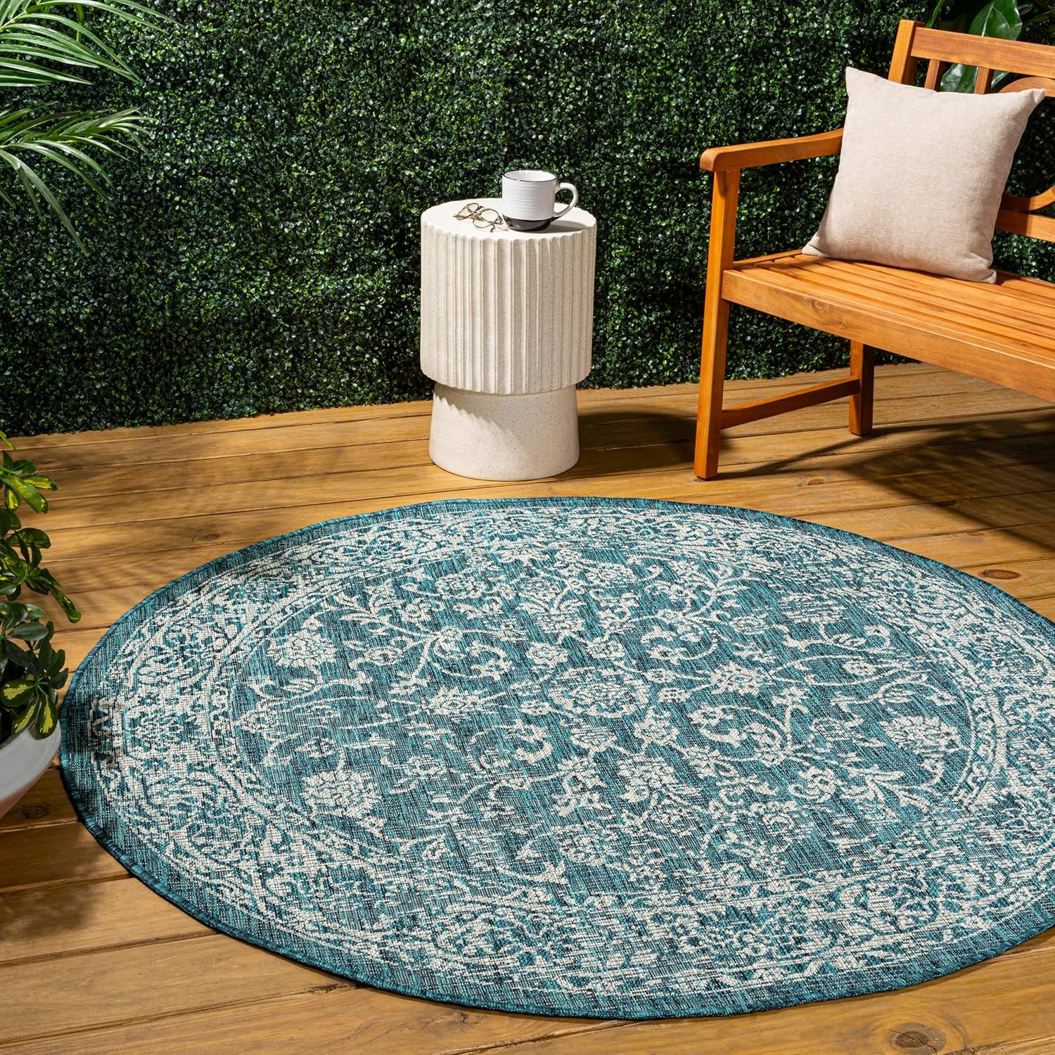 image:imageJONATHAN Y Weave Floral Indoor Outdoor Area Rug 5X8 TealGray Tela Bohemian Textured for Backyard Patio Porch EasyCleaning High Traffic PetFriendly NonShedding SMB100C5TealGray