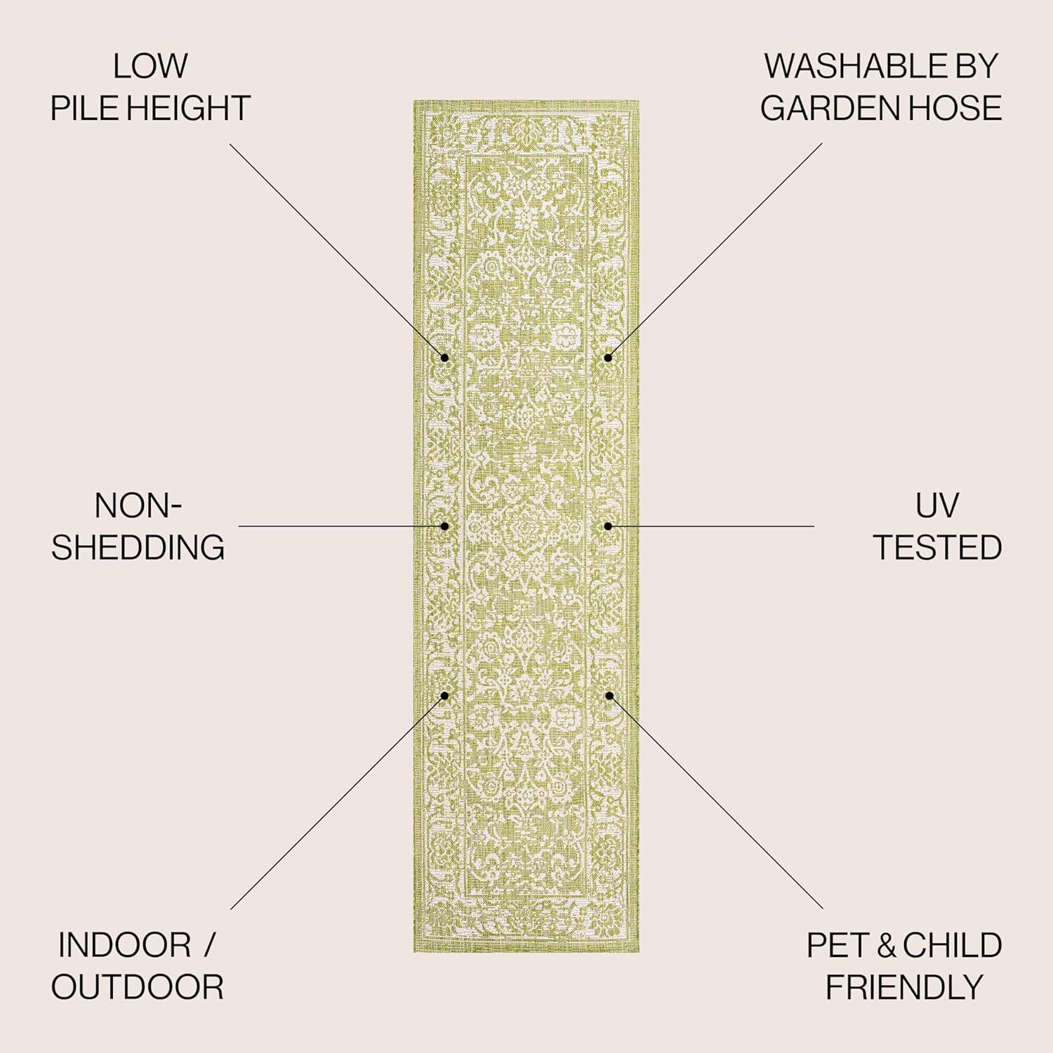 image:imageJONATHAN Y Weave Floral Indoor Outdoor Area Rug 5X8 TealGray Tela Bohemian Textured for Backyard Patio Porch EasyCleaning High Traffic PetFriendly NonShedding SMB100C5GreenCream