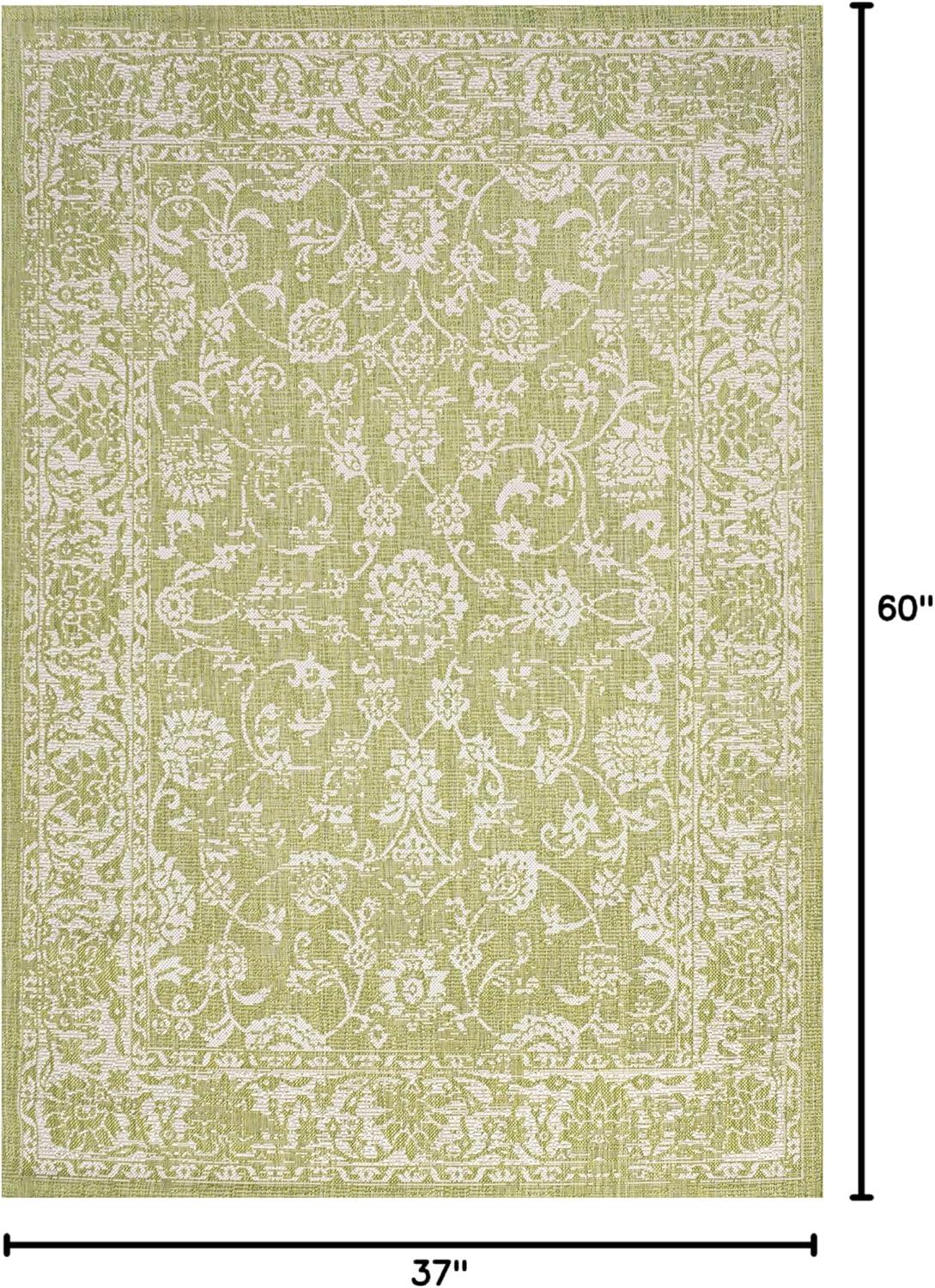 image:imageJONATHAN Y Weave Floral Indoor Outdoor Area Rug 5X8 TealGray Tela Bohemian Textured for Backyard Patio Porch EasyCleaning High Traffic PetFriendly NonShedding SMB100C5GreenCream