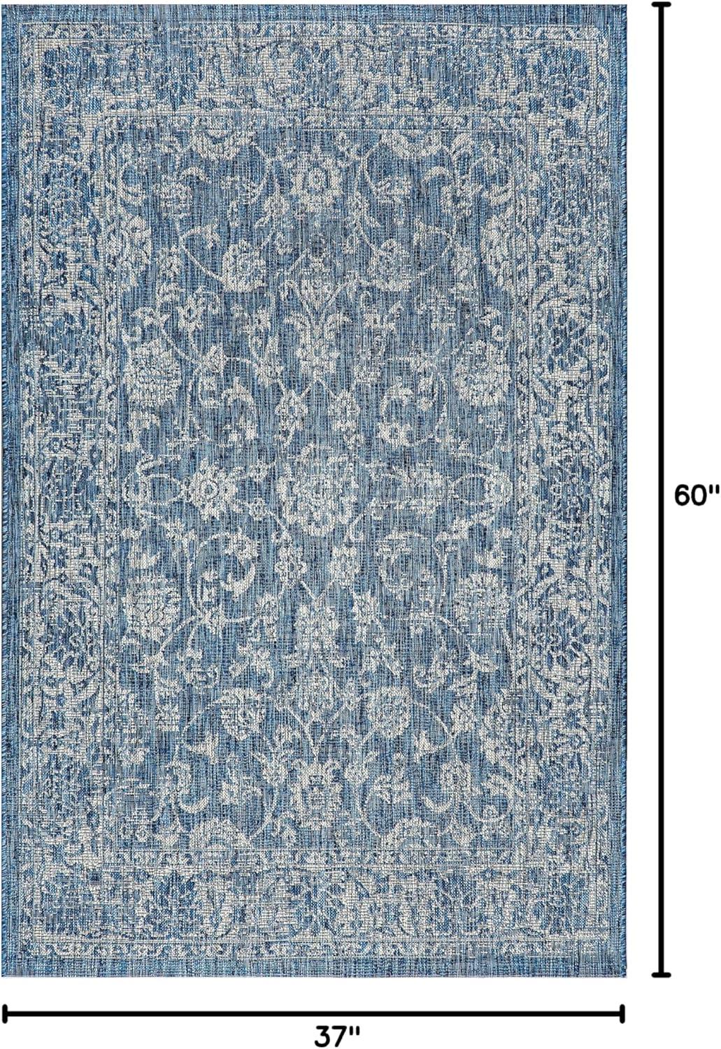 image:imageJONATHAN Y Weave Floral Indoor Outdoor Area Rug 5X8 TealGray Tela Bohemian Textured for Backyard Patio Porch EasyCleaning High Traffic PetFriendly NonShedding SMB100C5NavyGray
