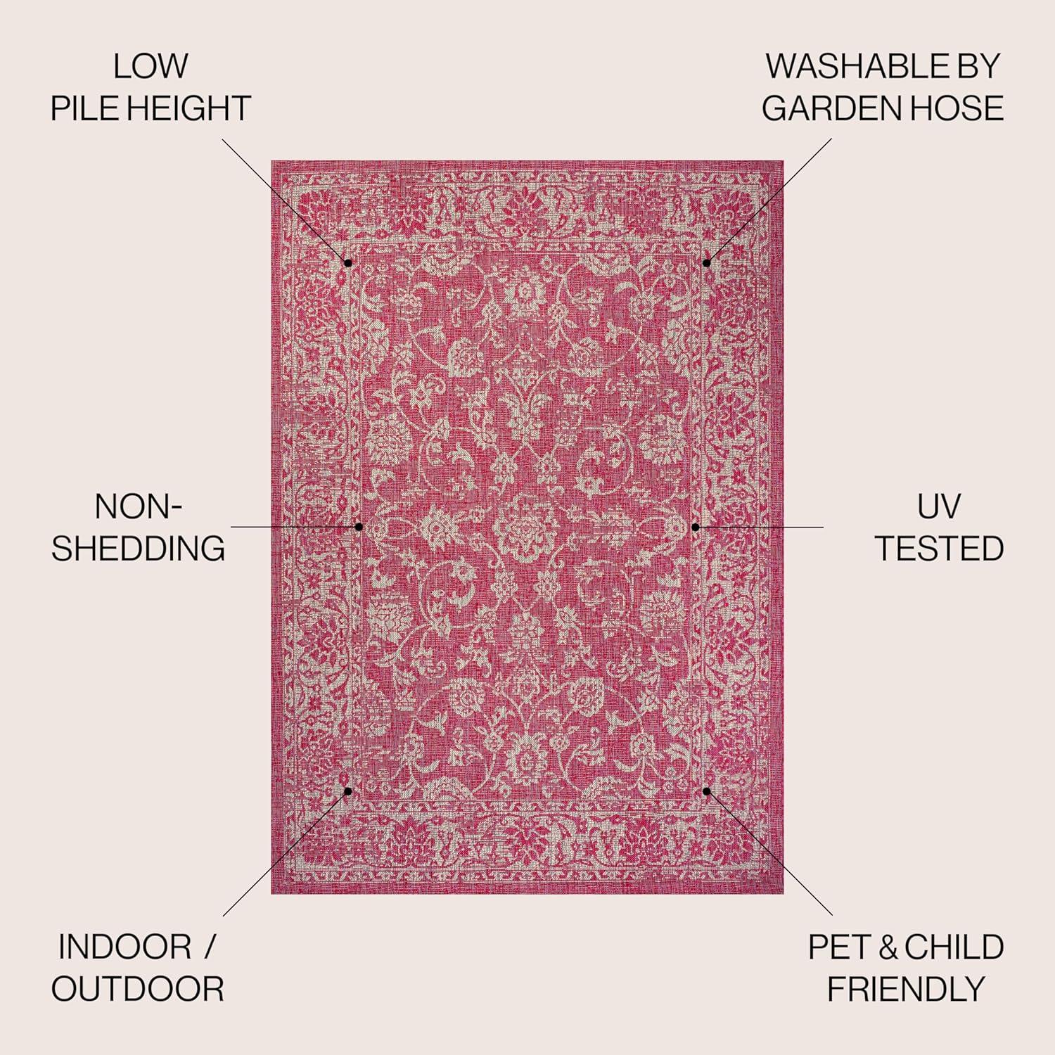 image:imageJONATHAN Y Weave Floral Indoor Outdoor Area Rug 5X8 TealGray Tela Bohemian Textured for Backyard Patio Porch EasyCleaning High Traffic PetFriendly NonShedding SMB100C5FuchsiaLight Gray