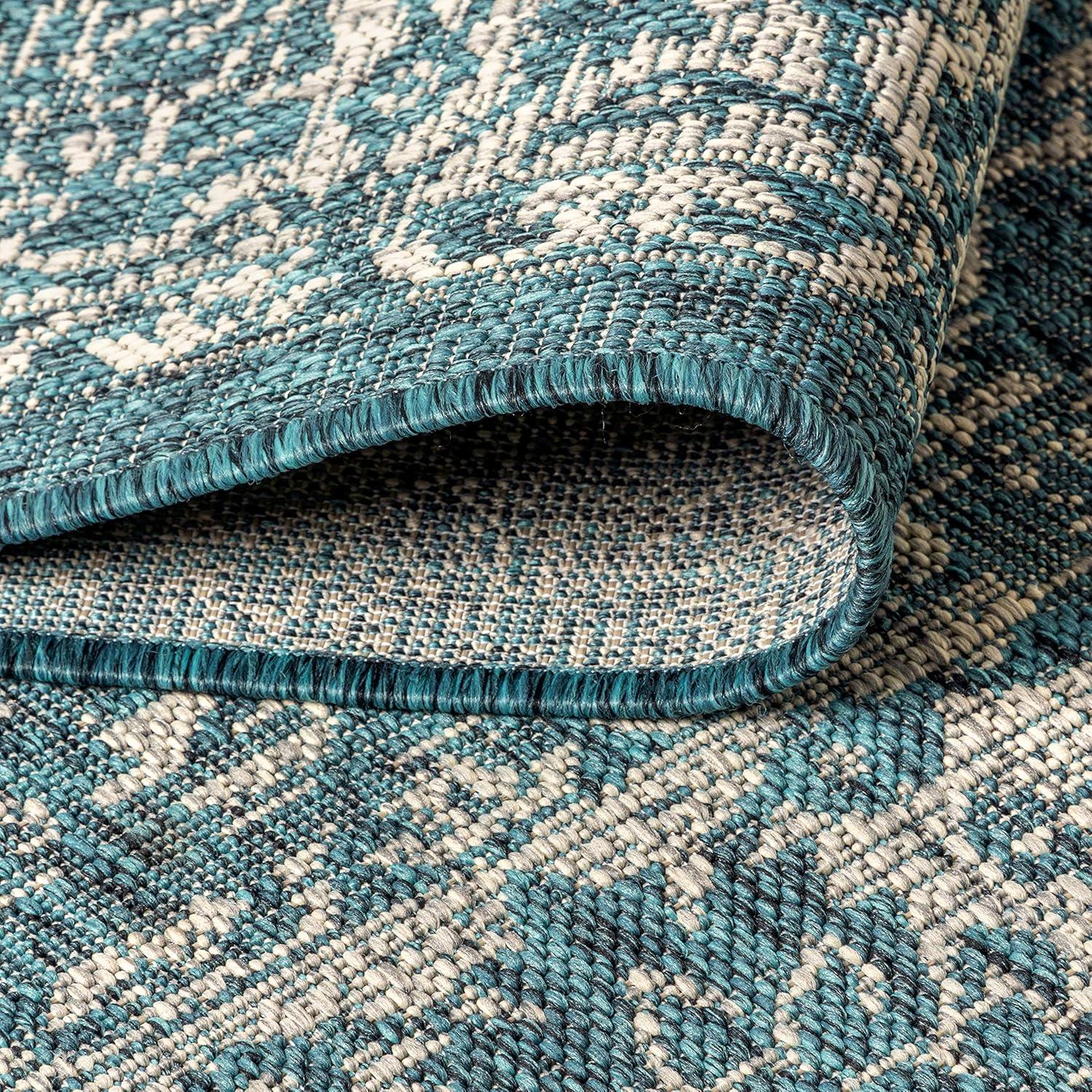 image:imageJONATHAN Y Weave Floral Indoor Outdoor Area Rug 5X8 TealGray Tela Bohemian Textured for Backyard Patio Porch EasyCleaning High Traffic PetFriendly NonShedding SMB100C5TealGray