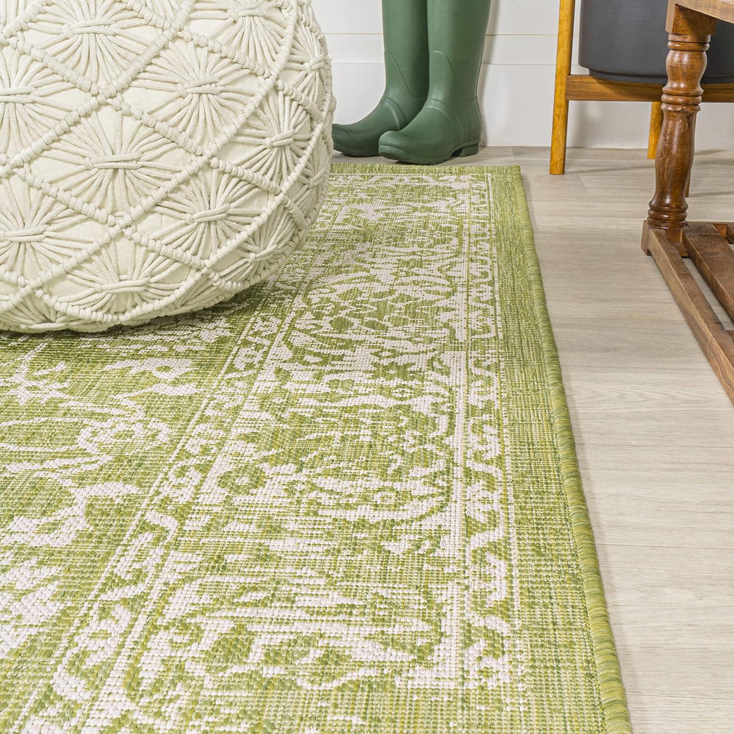 image:imageJONATHAN Y Weave Floral Indoor Outdoor Area Rug 5X8 TealGray Tela Bohemian Textured for Backyard Patio Porch EasyCleaning High Traffic PetFriendly NonShedding SMB100C5GreenCream