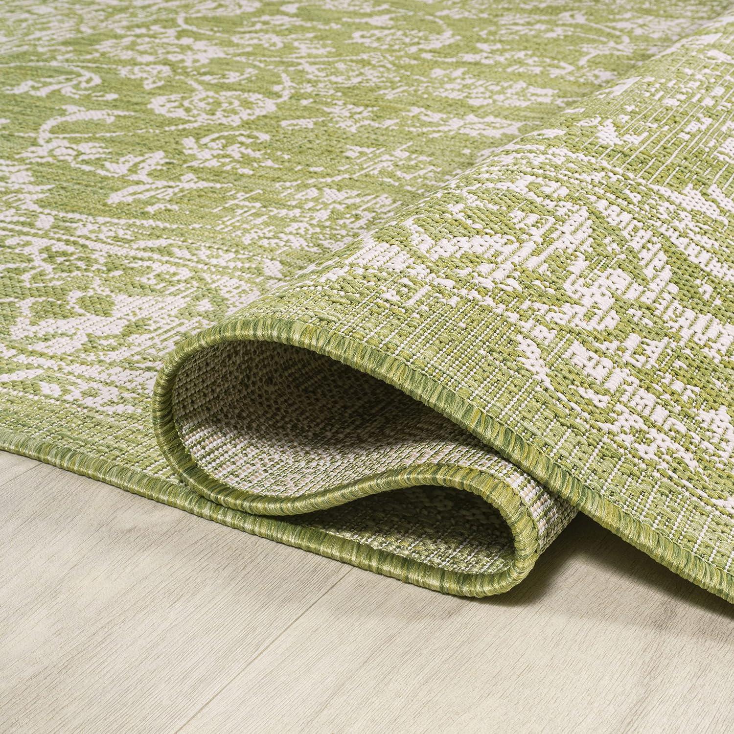 image:imageJONATHAN Y Weave Floral Indoor Outdoor Area Rug 5X8 TealGray Tela Bohemian Textured for Backyard Patio Porch EasyCleaning High Traffic PetFriendly NonShedding SMB100C5GreenCream