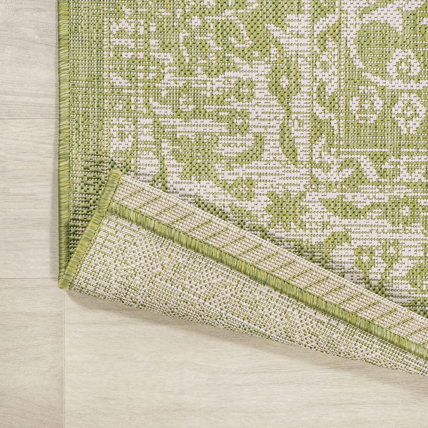 image:imageJONATHAN Y Weave Floral Indoor Outdoor Area Rug 5X8 TealGray Tela Bohemian Textured for Backyard Patio Porch EasyCleaning High Traffic PetFriendly NonShedding SMB100C5GreenCream